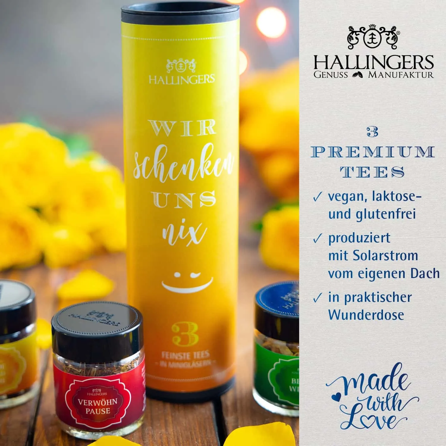 TEE SET IN DER GESCHENK-DOSE - 3 Sorten premium loser Tee in stilvollen Gläsern als exklusives Probierset, hochwertig verpackt in einer edlen Geschenk-Dose. Die besondere Geschenkidee für Teeliebhaber & entspannte Genussmomente