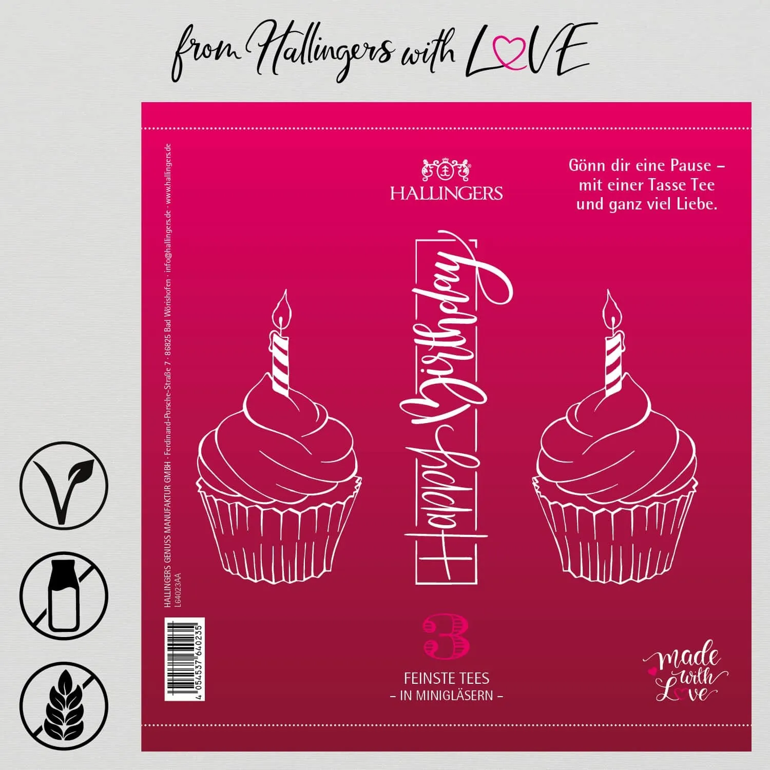 Happy Birthday - Pink (vegane Tees) - Tee-Set, 3x loser Tee Geschenkdose