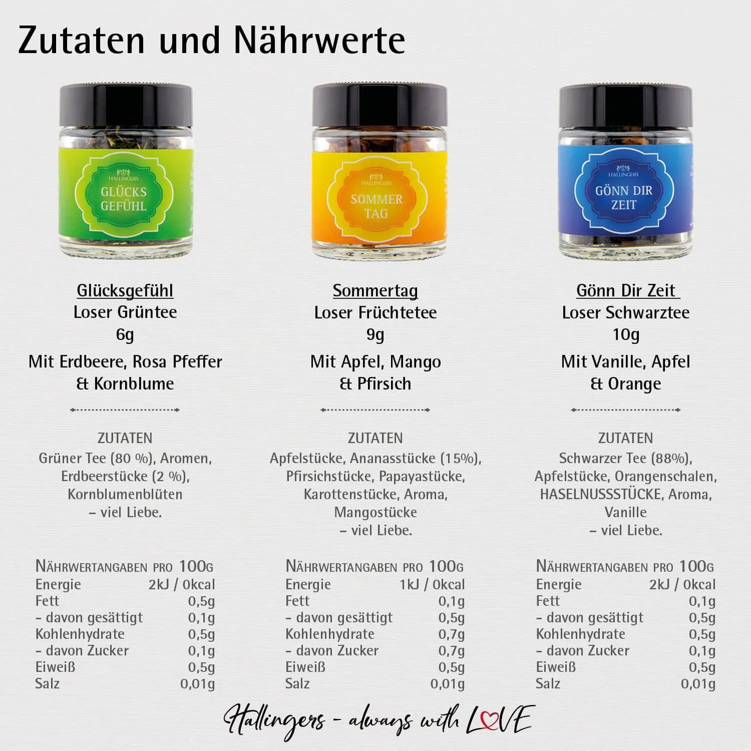 Hab Dich lieb (vegane Tees) - Tee-Set, 3x loser Tee Geschenkdose