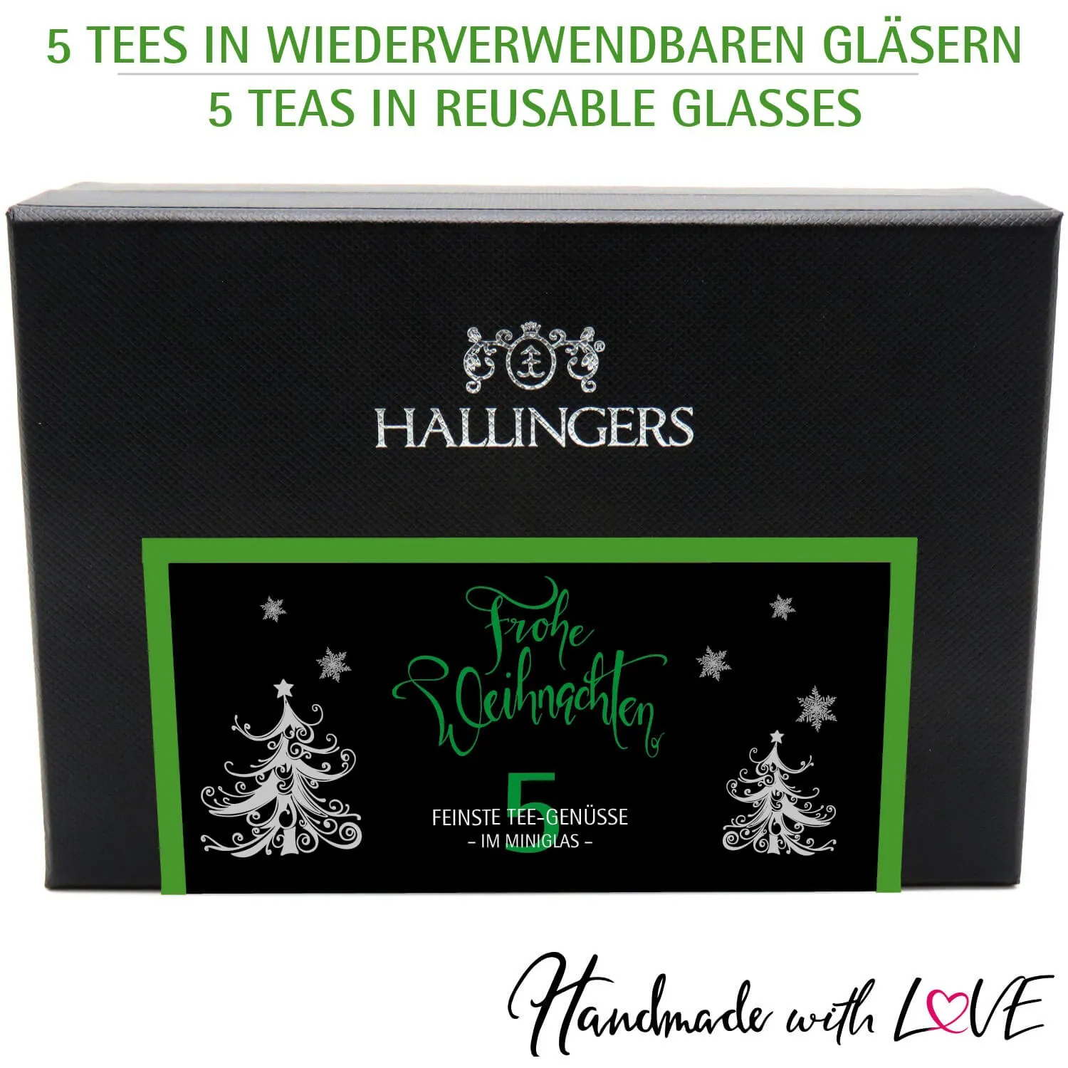 Frohe Weihnachten GREEN - Tee-Set, 5x loser Tee Geschenkbox