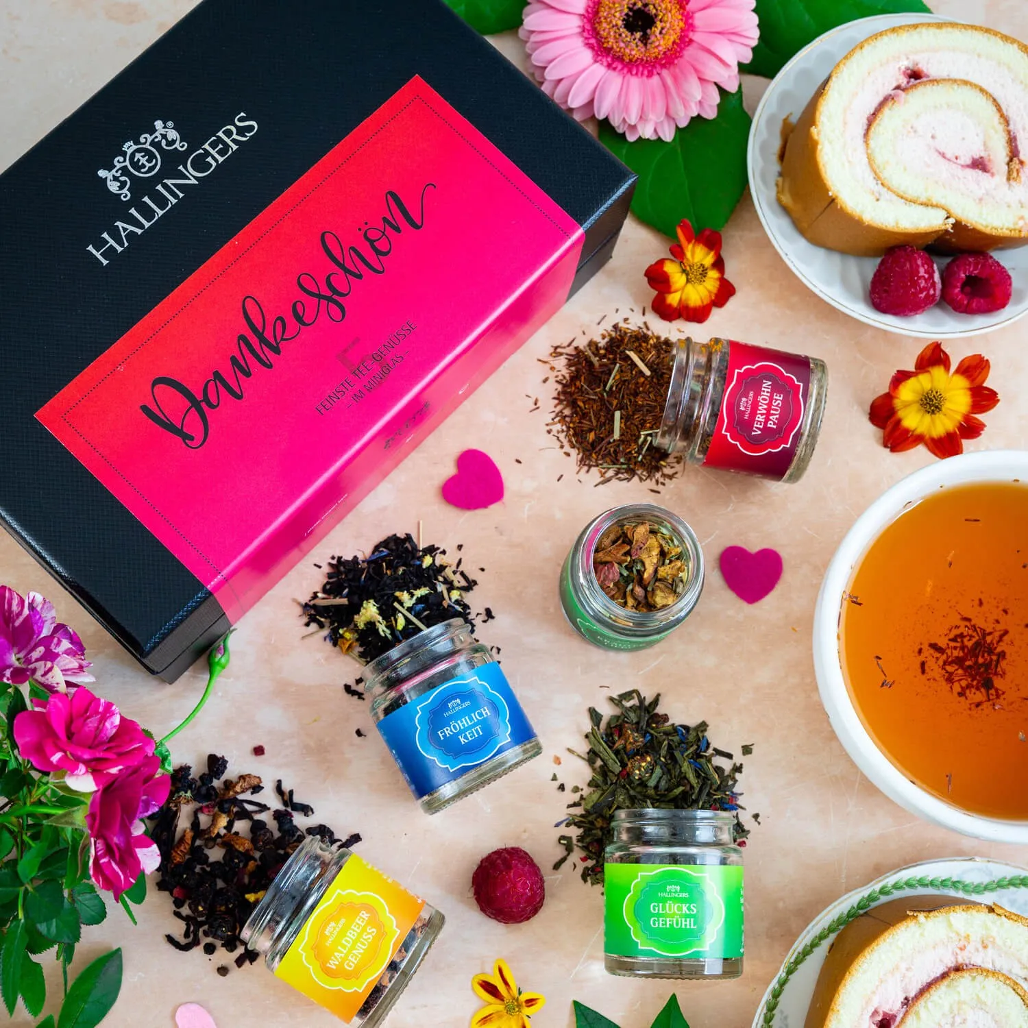 TEE SET IN DER GESCHENKBOX - 5 Sorten premium loser Tee als exklusives Probierset, stilvoll verpackt in einer edlen Geschenkbox mit Rezept-Booklet. Die besondere Geschenkidee für Teeliebhaber, Genießer & entspannte Wohlfühlmomente