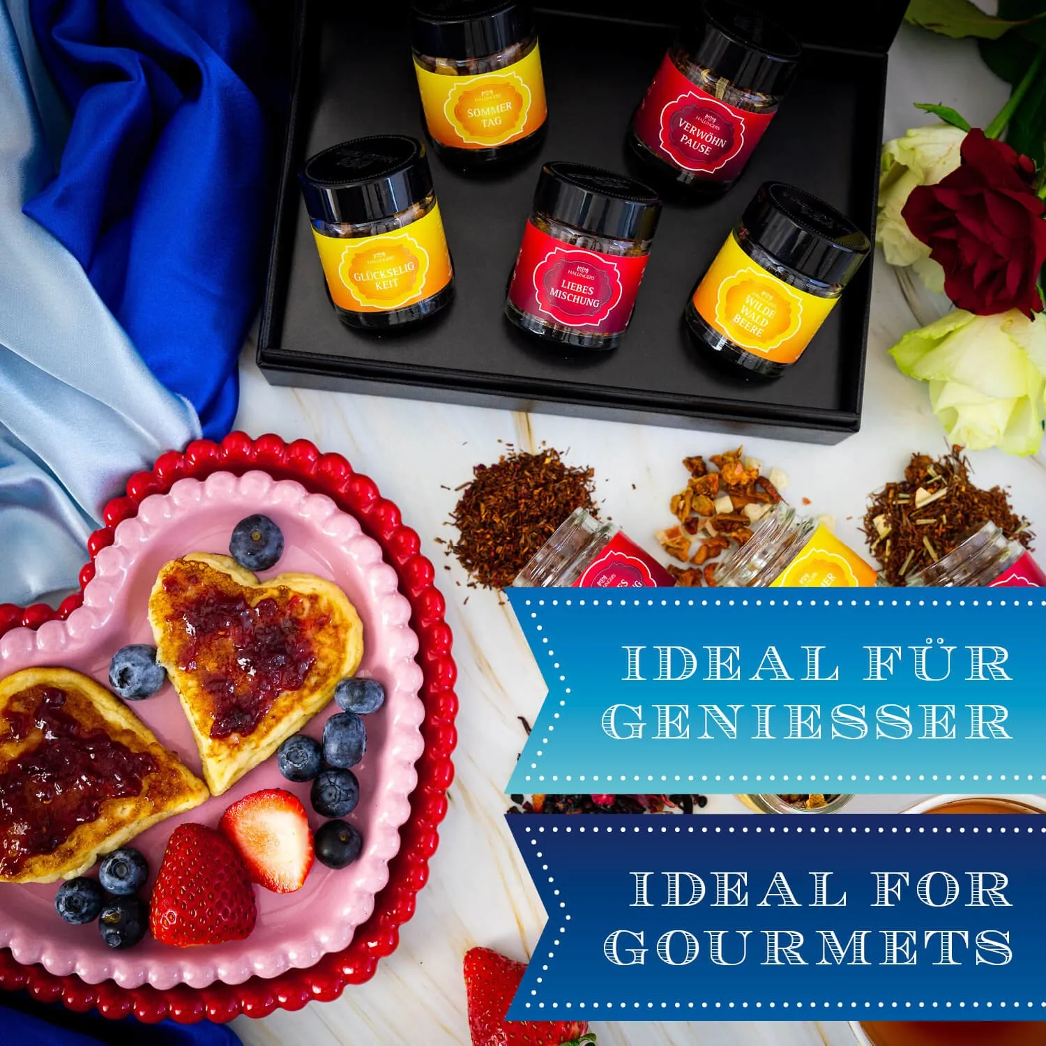 VIELFALT TASSE FÜR TASSE - Edition \Zum Valentinstag Blue\: Vergiss beliebige Tee-Sets voller austauschbarer Standardmischungen - echter Teegenuss entsteht, wo jede Sorte durch Charakter, Qualität & außergewöhnlichen Geschmack überzeugt