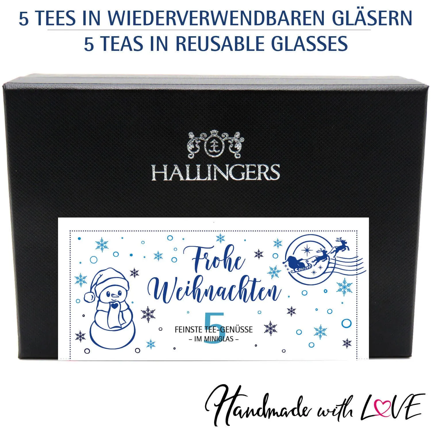 Frohe Weihnachten White Christmas - Tee-Set, 5x loser Tee Geschenkbox