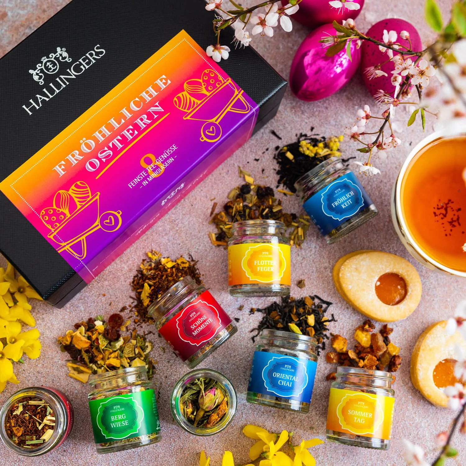 TEE SET IN DER GESCHENKBOX - 8 Sorten premium loser Tee als exklusives Probierset, stilvoll verpackt in einer edlen Geschenkbox mit Rezept-Booklet. Die besondere Geschenkidee für Teeliebhaber, Genießer & entspannte Wohlfühlmomente