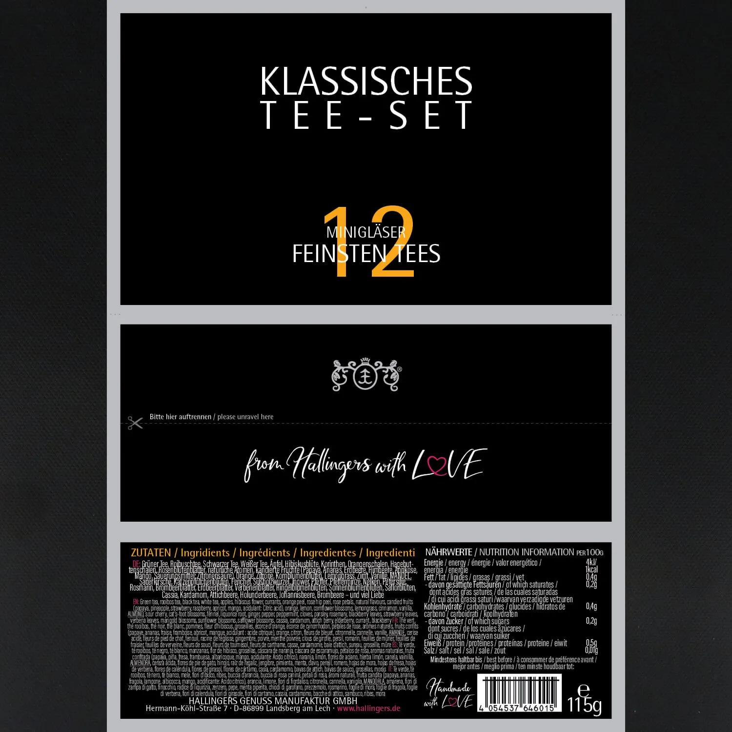 Klassisches Tee-Set & Happiness is handgemacht - Tee-Set, 12x loser Tee Geschenkbox