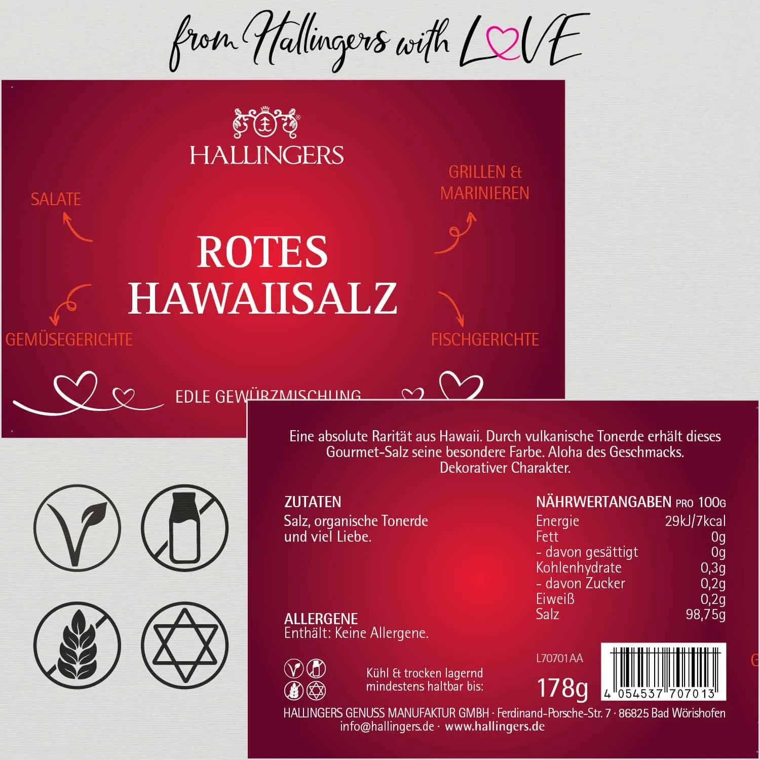 Rotes Hawaiisalz (Dekosalz) (für Carpaccio, Marinaden & Tischsalz) - Salz, zum Kochen Geschenkdose