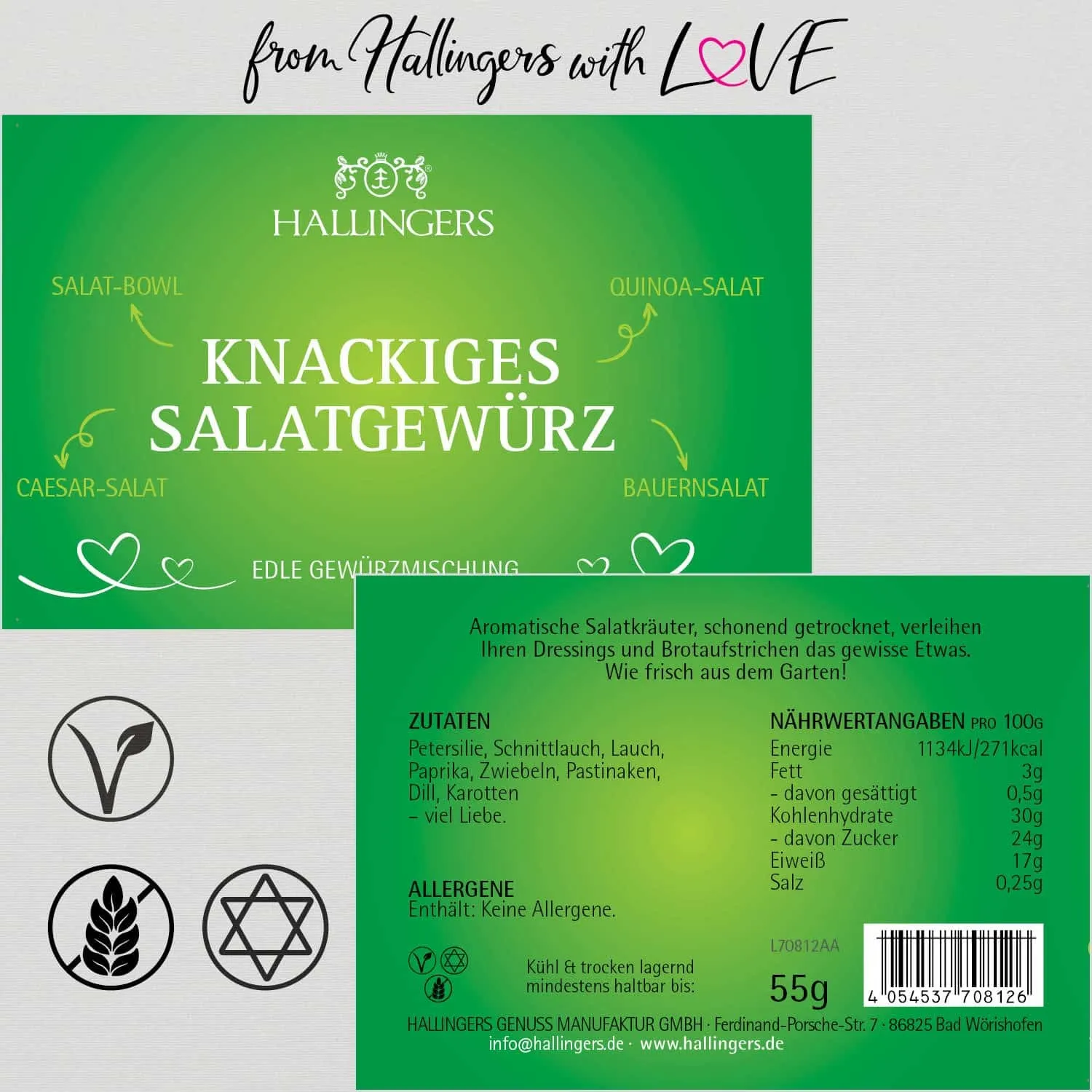 Knackiges Salatgewürz (für Salate, Vorspeisen & Dressings) - Gewürzmischung, zum Kochen Geschenkdose