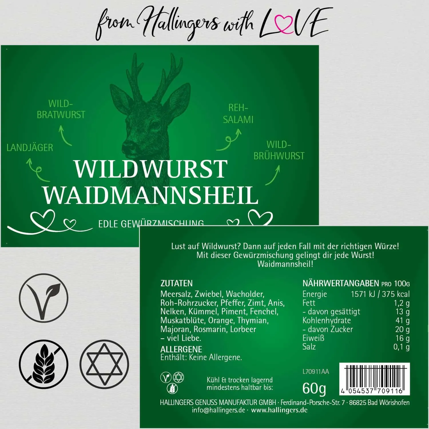 Wildwurst Waidmannsheil (für Wildgerichte & Wurstwürze) - Gewürzmischung, zum Kochen Geschenkdose