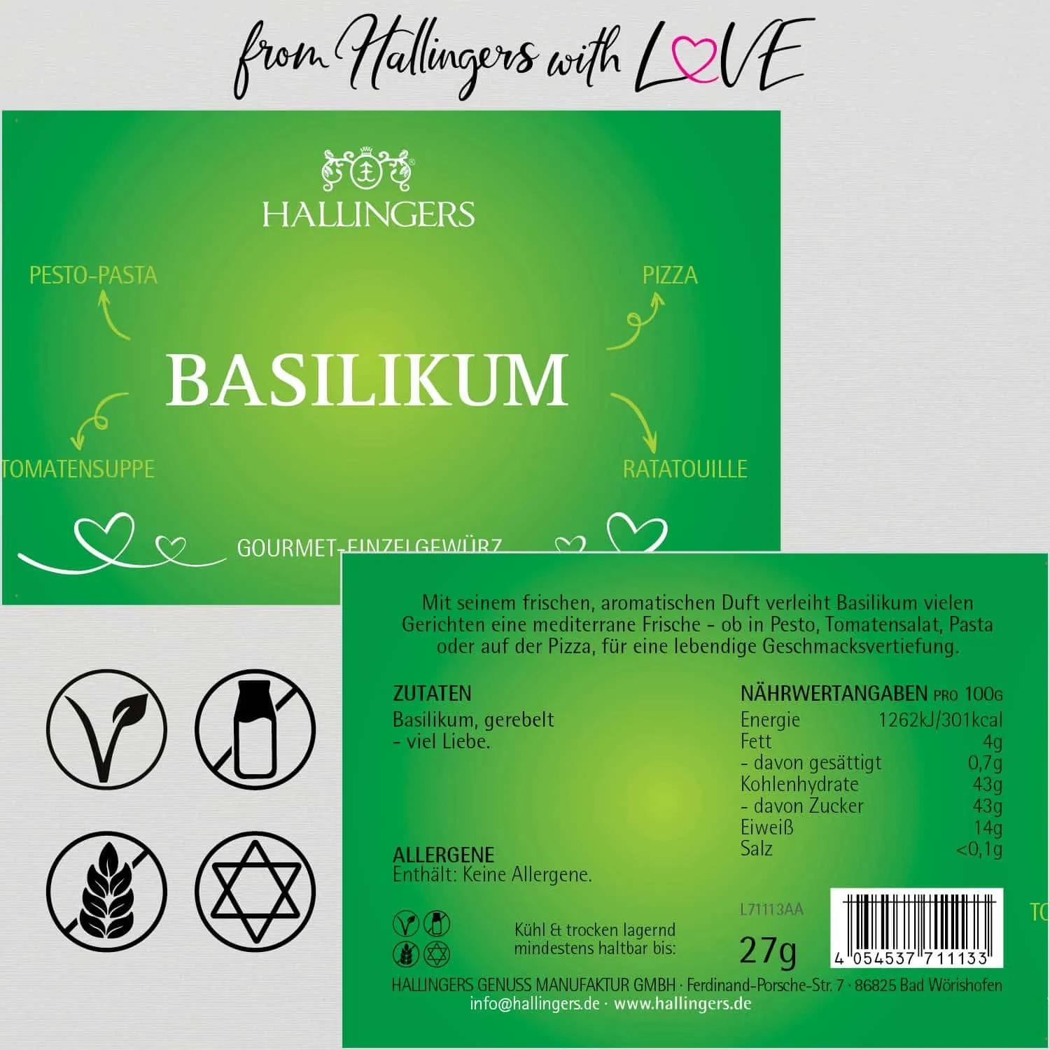 Basilikum (für Pizza, Ratatouille & Suppe) - Gewürz Basic, zum Kochen Geschenkdose