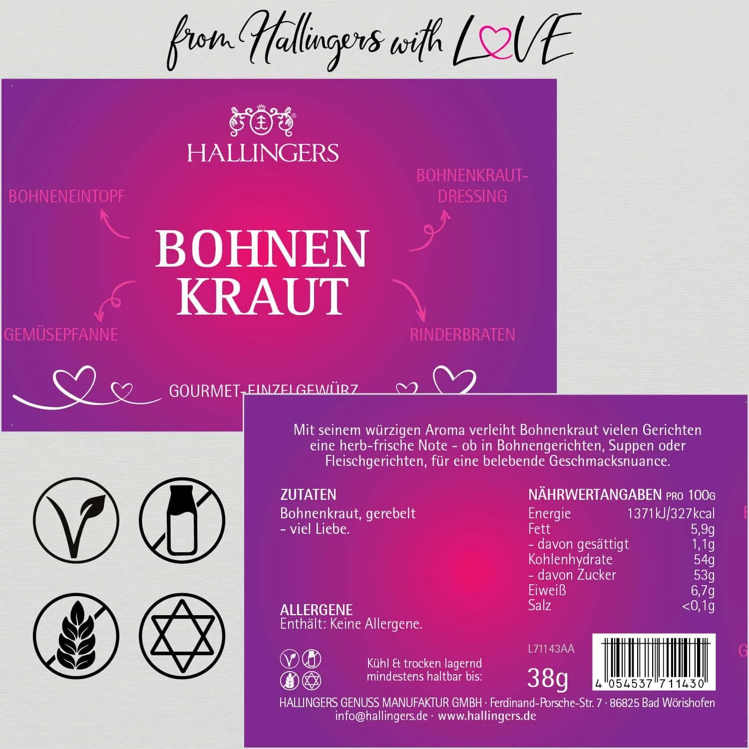 Bohnenkraut (für Bohnentopf, Gemüse & Rind) - Gewürz Basic, zum Kochen Geschenkdose