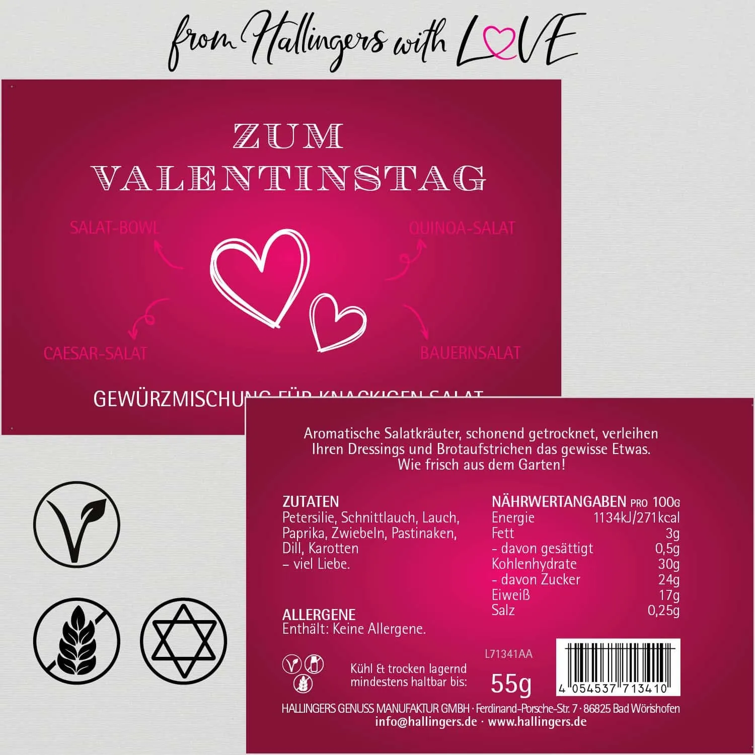 Zum Valentinstag - pink (für Salate, Vorspeisen & Dressings) - Gewürzmischung, zum Kochen Geschenkdose
