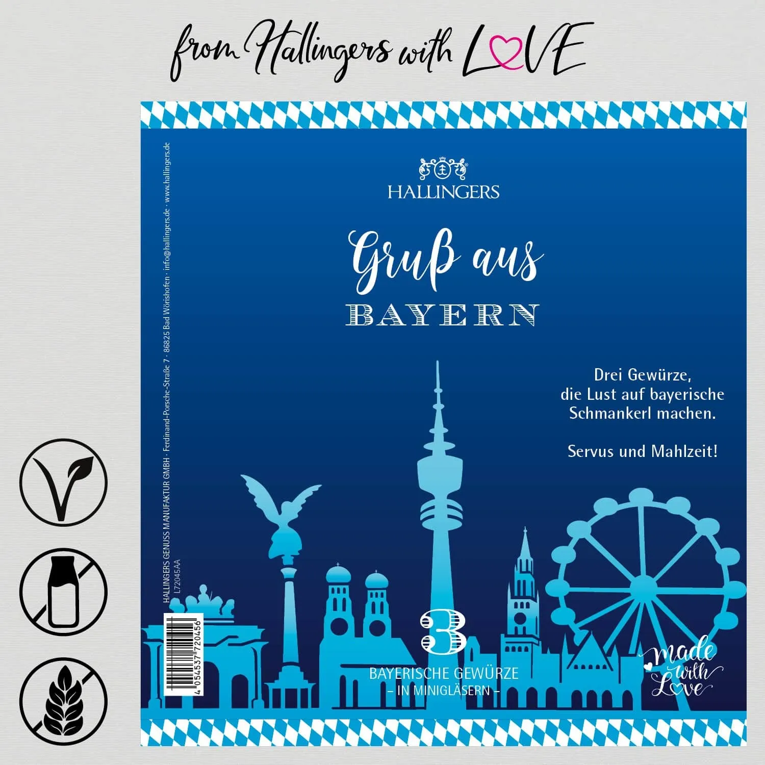 Gruß aus Bayern - Gewürz-Set, 3 Gläser in Geschenkdose