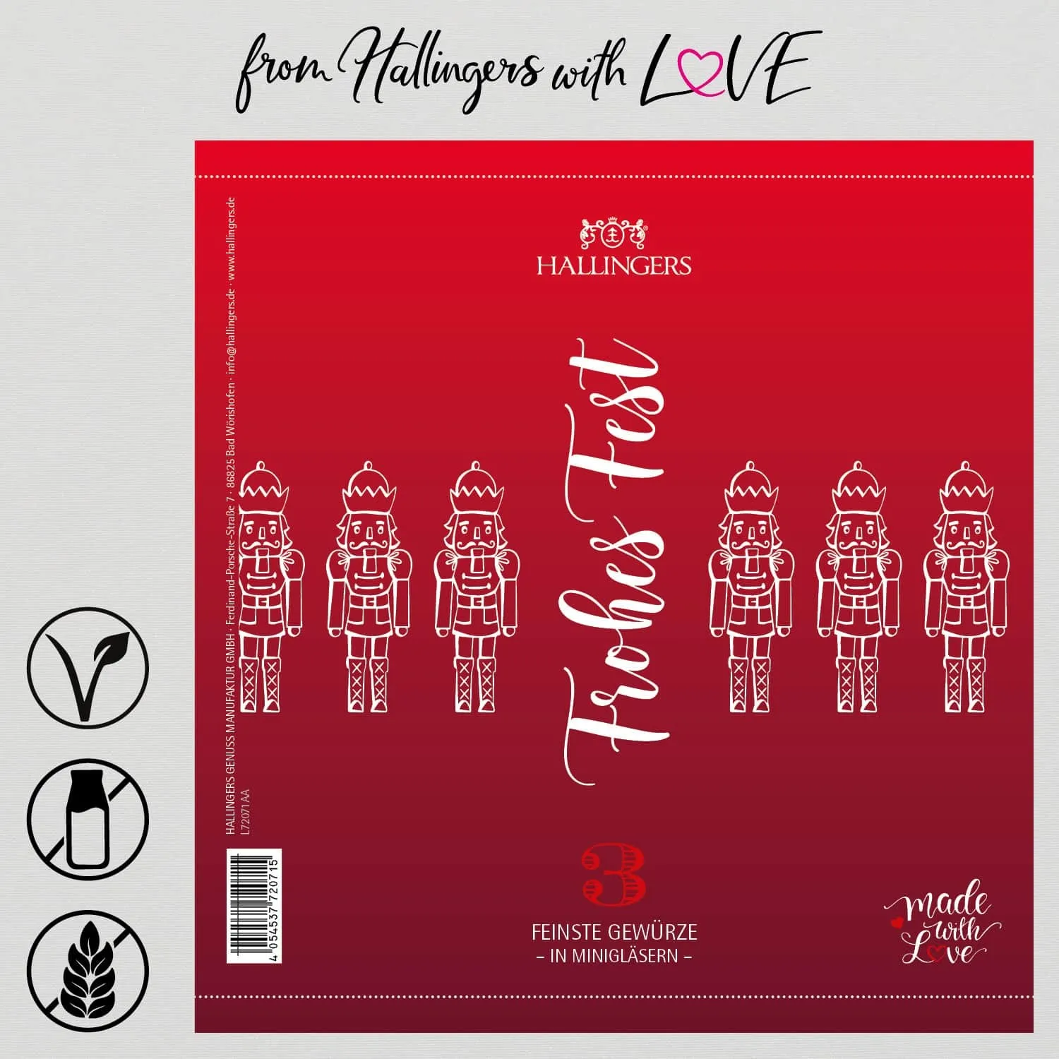 Frohes Fest - red - Gewürz-Set, 3 Gläser in Geschenkdose