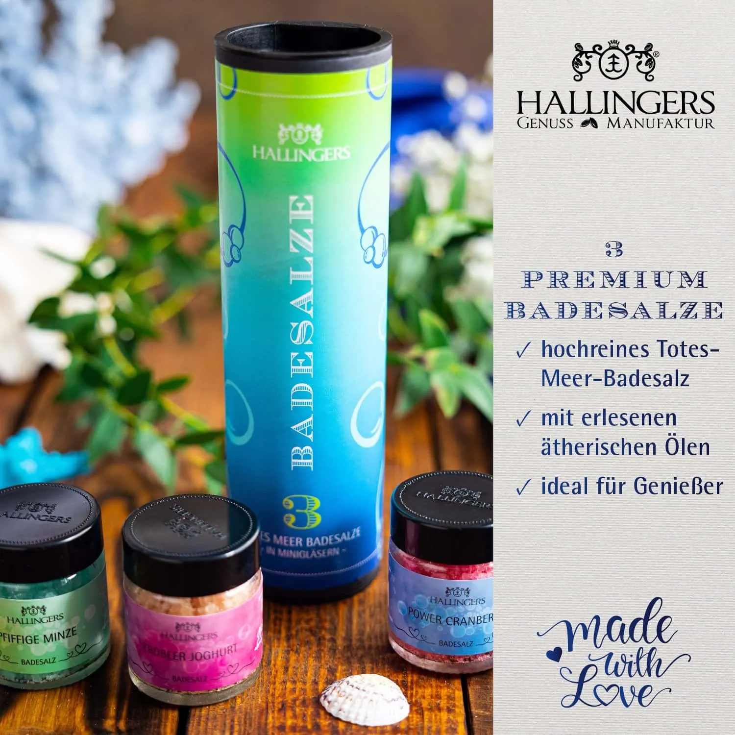 BADESALZE SET IN DER GESCHENKDOSE - 3x Badezusatz mit Totes Meer Badesalz, Badekristallen & Fußbad für entspannende Spa- & Wohlfühlmomente, stilvoll verpackt in einer edlen Geschenkdose. Die besondere Geschenkidee für Wellness & Me-Time