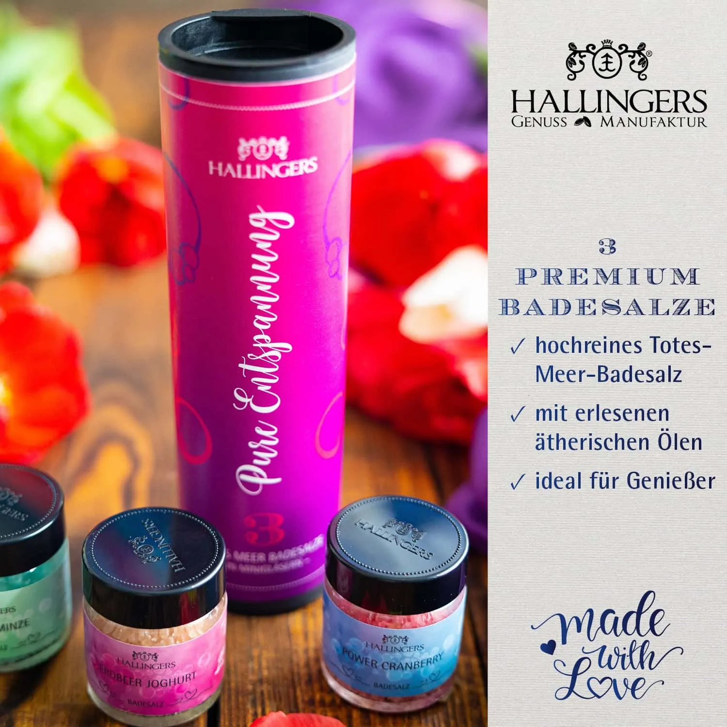 BADESALZE SET IN DER GESCHENKDOSE - 3x Badezusatz mit Totes Meer Badesalz, Badekristallen & Fußbad für entspannende Spa- & Wohlfühlmomente, stilvoll verpackt in einer edlen Geschenkdose. Die besondere Geschenkidee für Wellness & Me-Time