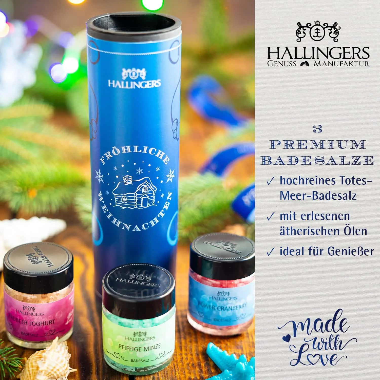 BADESALZE SET IN DER GESCHENKDOSE - 3x Badezusatz mit Totes Meer Badesalz, Badekristallen & Fußbad für entspannende Spa- & Wohlfühlmomente, stilvoll verpackt in einer edlen Geschenkdose. Die besondere Geschenkidee für Wellness & Me-Time