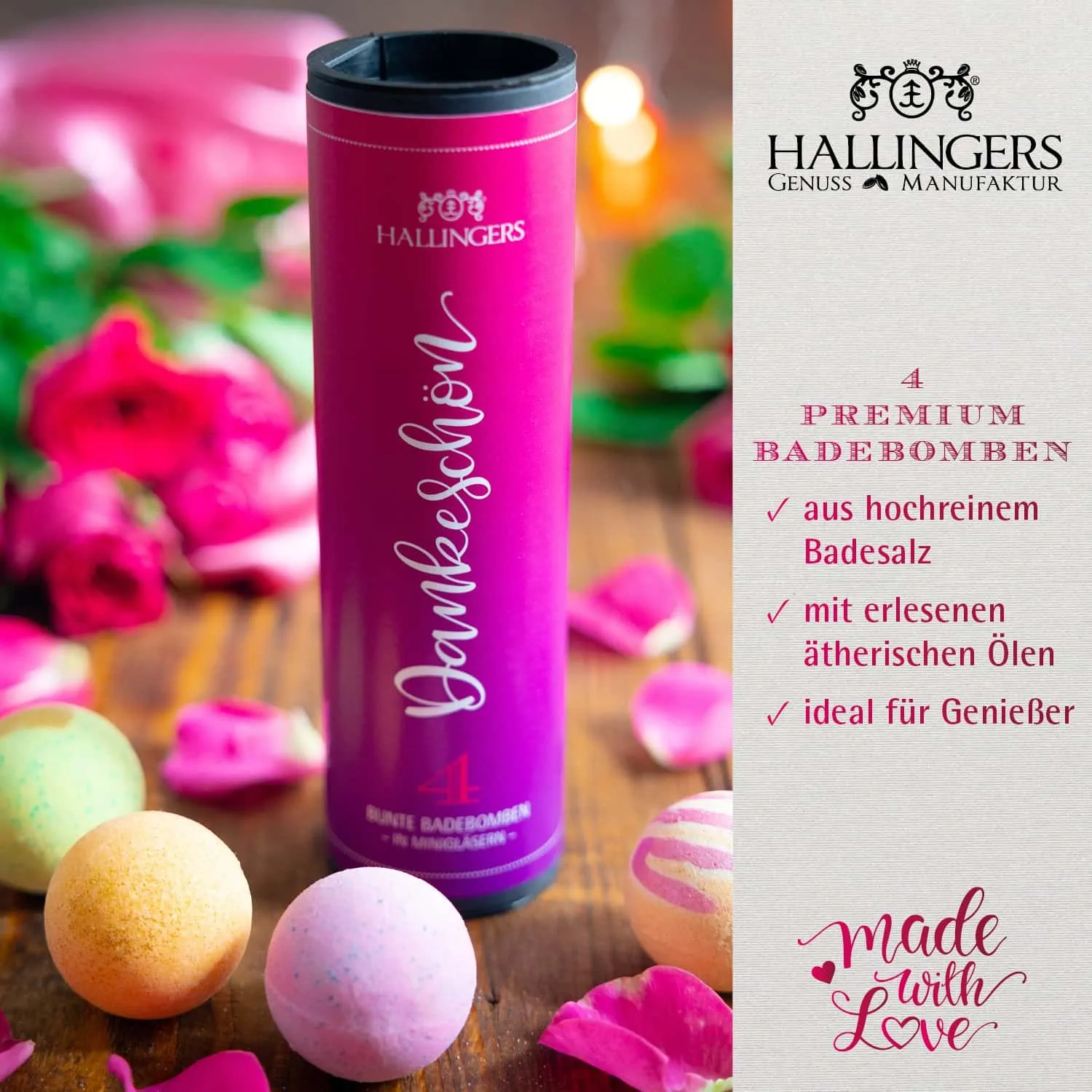 BADEBOMBEN SET IN DER GESCHENKDOSE - 4x Badekugeln & Bath Bombs für entspannende Wellness-, Spa- & Wohlfühlmomente, stilvoll verpackt in einer edlen Geschenkdose. Die besondere Geschenkidee für Frauen, Entspannung & Me-Time