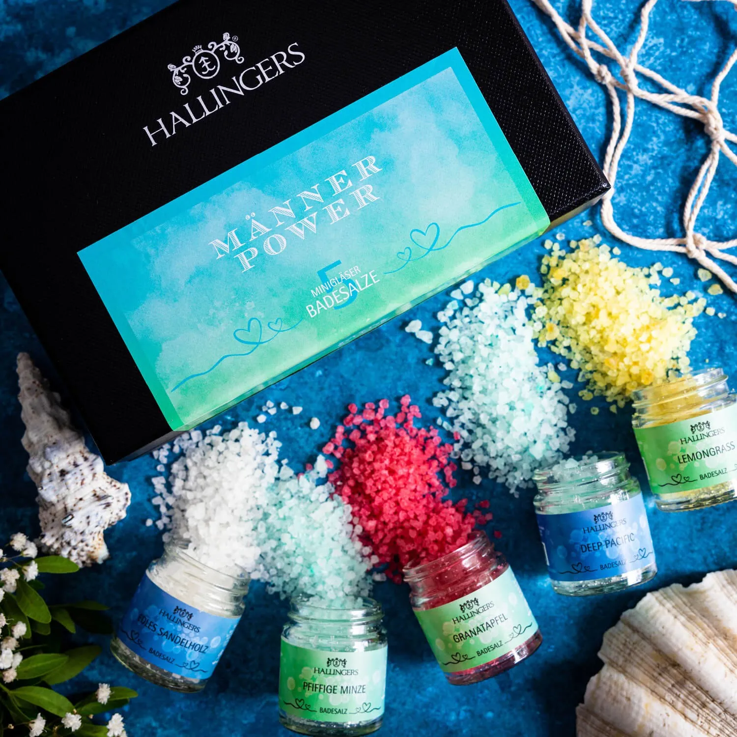 BADESALZE SET IN DER GESCHENKBOX - 5x Badezusatz mit Totes Meer Badesalz, Badekristallen & Fußbad für entspannende Spa- & Wohlfühlmomente, stilvoll verpackt in einer edlen Geschenkbox. Die besondere Geschenkidee für Wellness & Me-Time