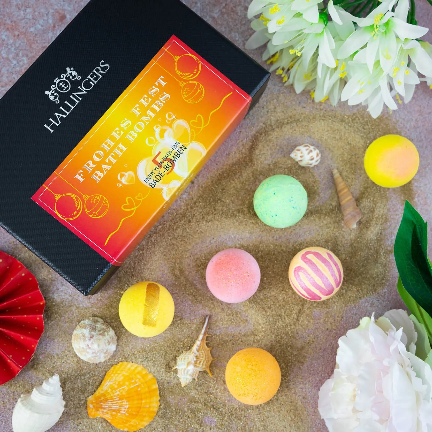 BADEBOMBEN SET IN DER GESCHENKBOX - 5x Badekugeln & Bath Bombs für entspannende Wellness-, Spa- & Wohlfühlmomente, stilvoll verpackt in einer edlen Geschenkbox. Die besondere Geschenkidee für Frauen, Entspannung & Me-Time