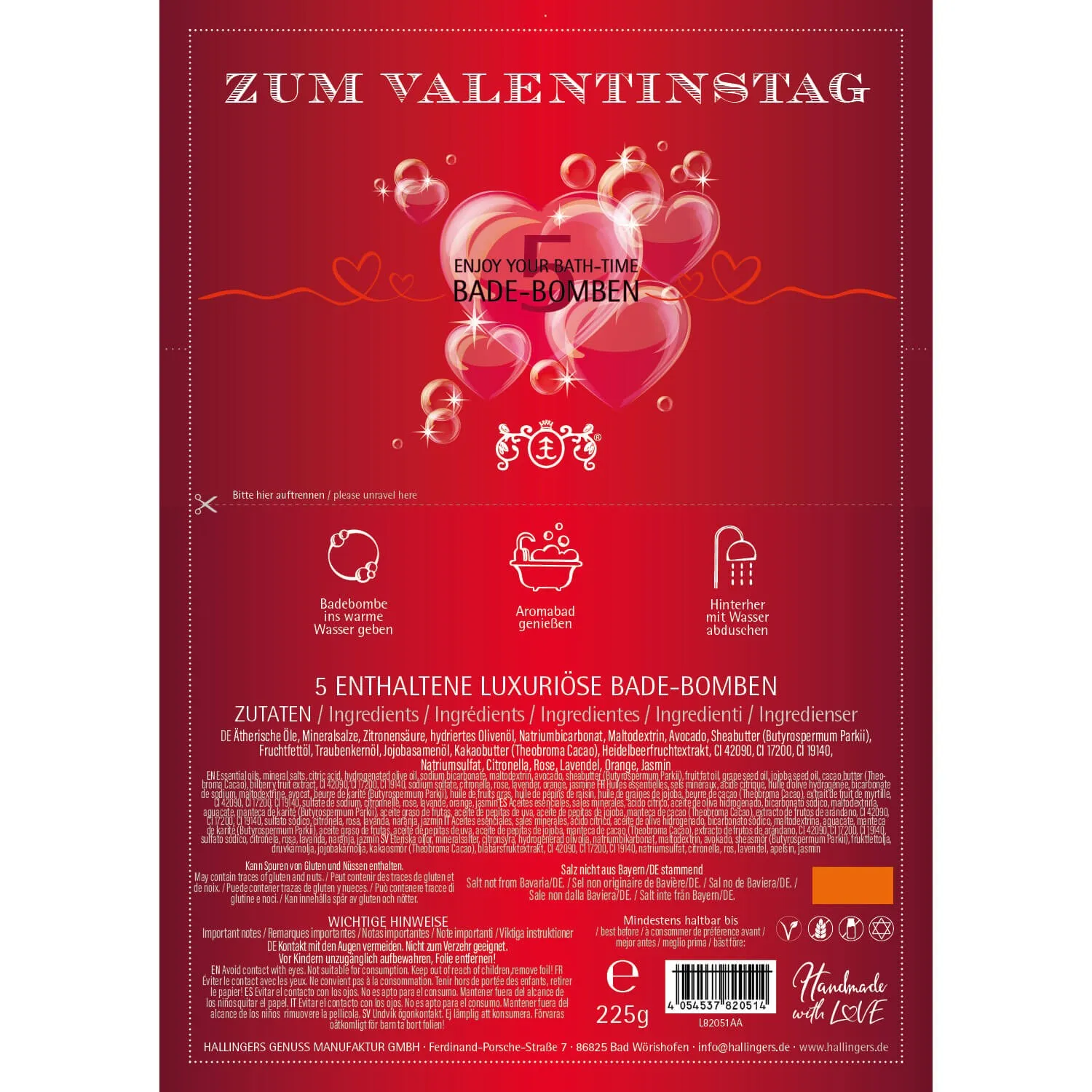 Zum Valentinstag - Badebomben-Set, 5 Badekugeln Bath Bomb