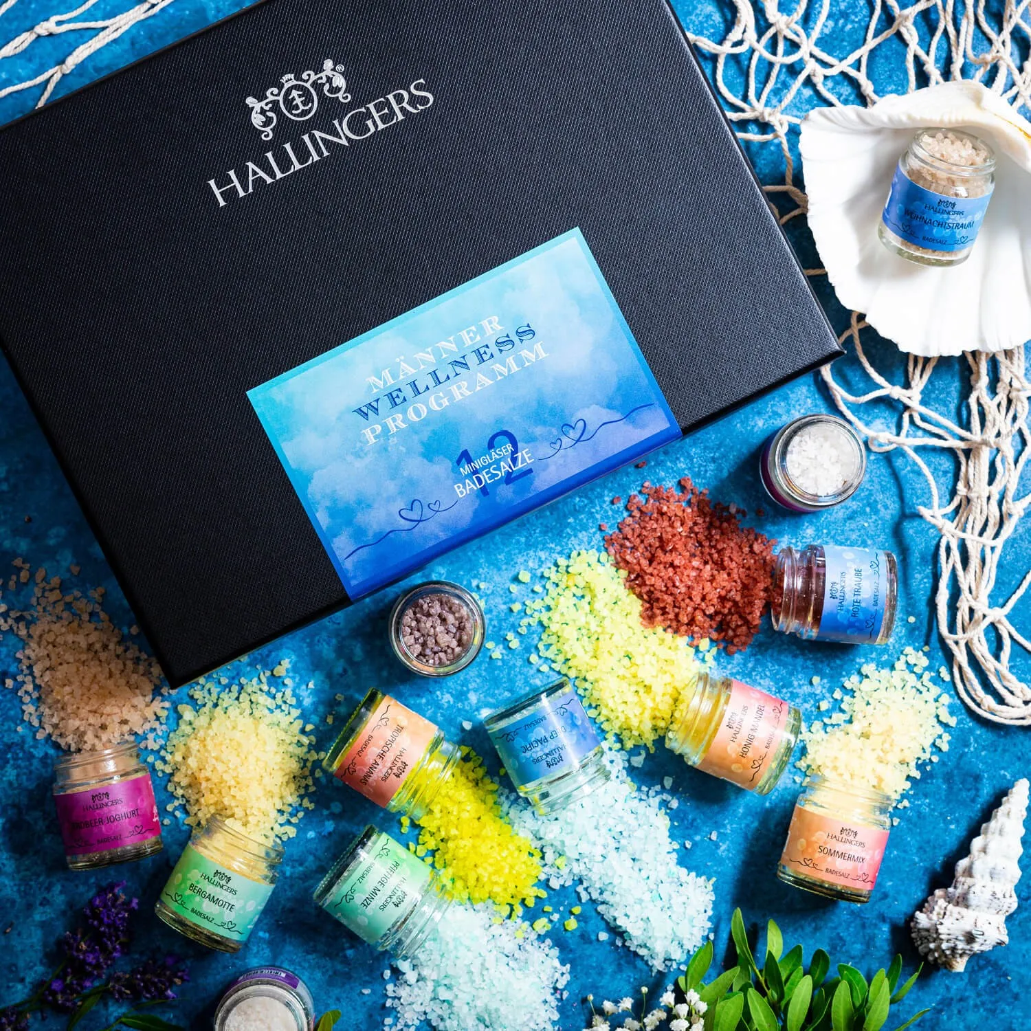 BADESALZE SET IN DER GESCHENKBOX - 12x Badezusatz mit Totes Meer Badesalz, Badekristallen & Fußbad für entspannende Spa- & Wohlfühlmomente, stilvoll verpackt in einer edlen Geschenkbox. Die besondere Geschenkidee für Wellness & Me-Time