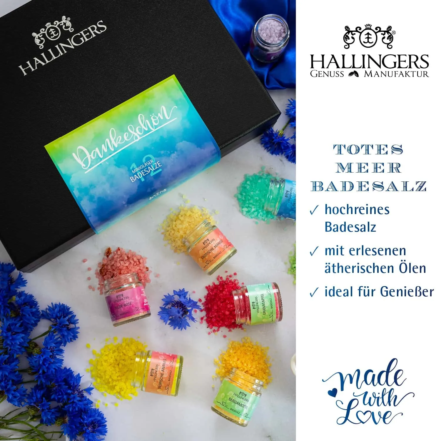 BADESALZE SET IN DER GESCHENKBOX - 12x Badezusatz mit Totes Meer Badesalz, Badekristallen & Fußbad für entspannende Spa- & Wohlfühlmomente, stilvoll verpackt in einer edlen Geschenkbox. Die besondere Geschenkidee für Wellness & Me-Time