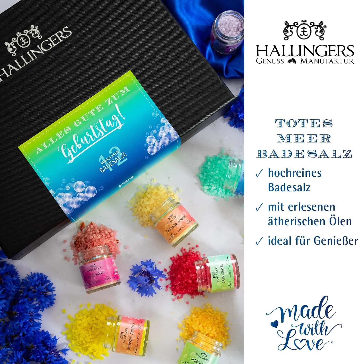 BADESALZE SET IN DER GESCHENKBOX - 12x Badezusatz mit Totes Meer Badesalz, Badekristallen & Fußbad für entspannende Spa- & Wohlfühlmomente, stilvoll verpackt in einer edlen Geschenkbox. Die besondere Geschenkidee für Wellness & Me-Time