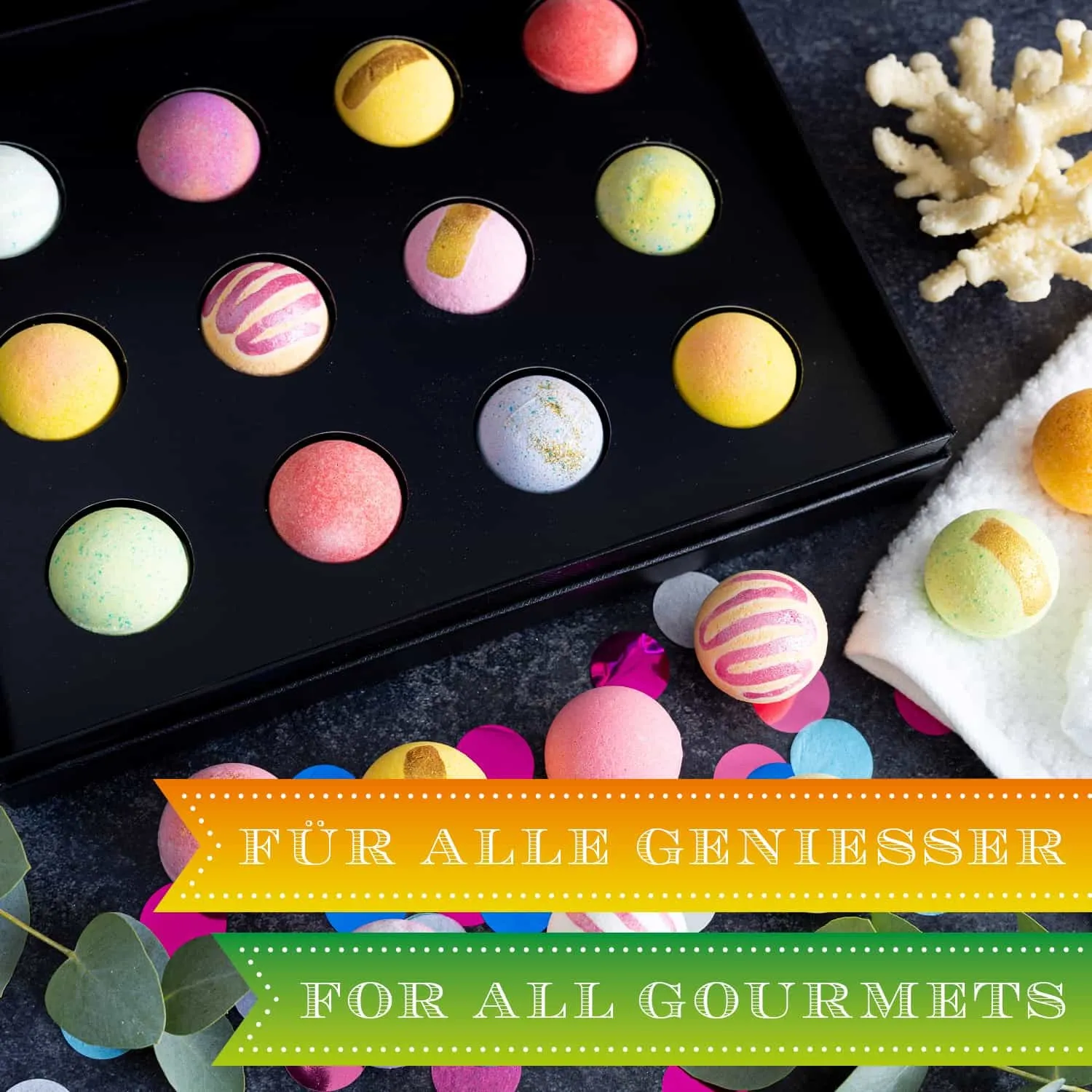 BESONDERS STATT GEWÖHNLICH - Edition \Happy New Year\: Schluss mit Geschenksets, die nur durch ihre Verpackung beeindrucken - der Unterschied zeigt sich, wo jede Badebombe ein eigenes Spa-Erlebnis voller Duft & Entspannung schafft