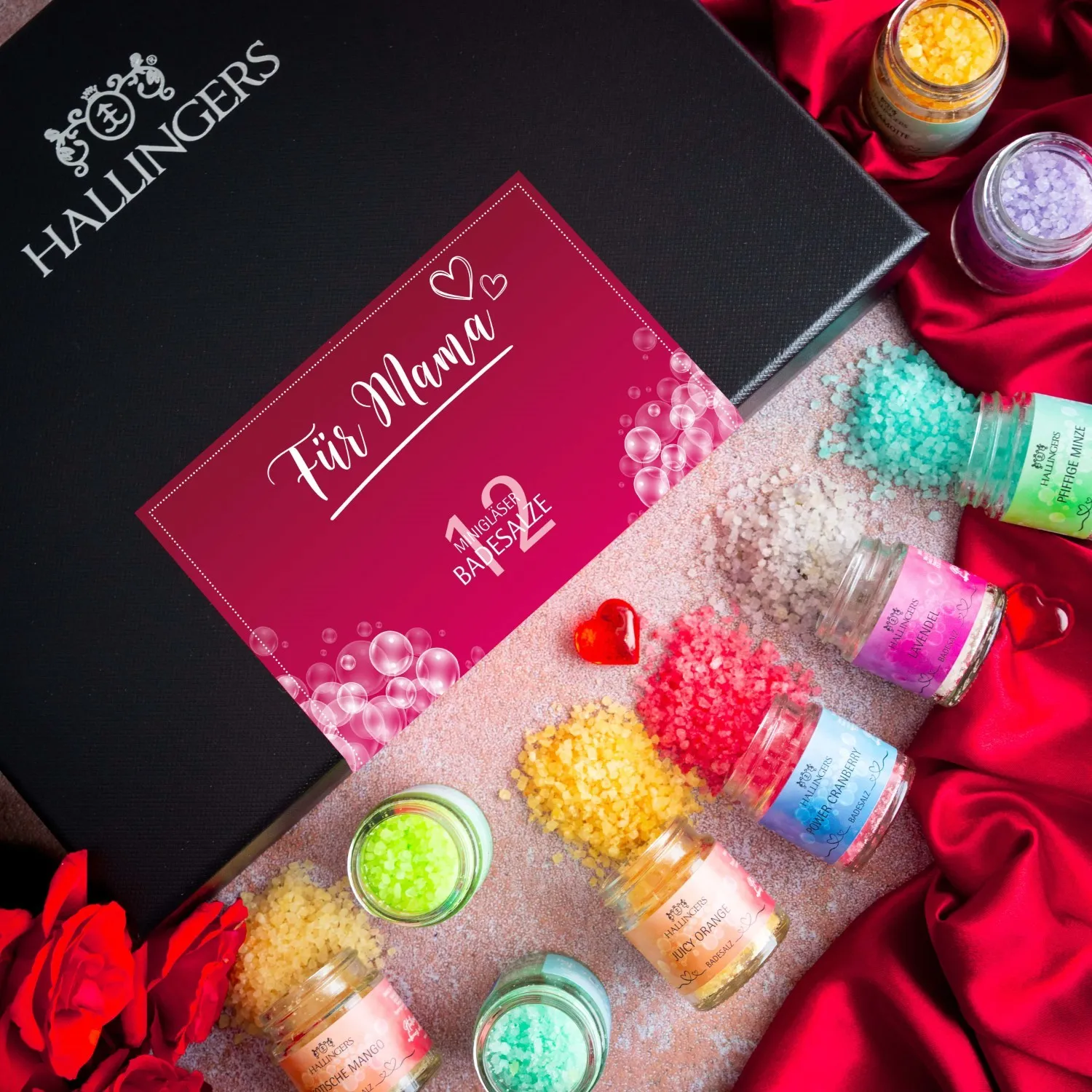 BADESALZE SET IN DER GESCHENKBOX - 12x Badezusatz mit Totes Meer Badesalz, Badekristallen & Fußbad für entspannende Spa- & Wohlfühlmomente, stilvoll verpackt in einer edlen Geschenkbox. Die besondere Geschenkidee für Wellness & Me-Time