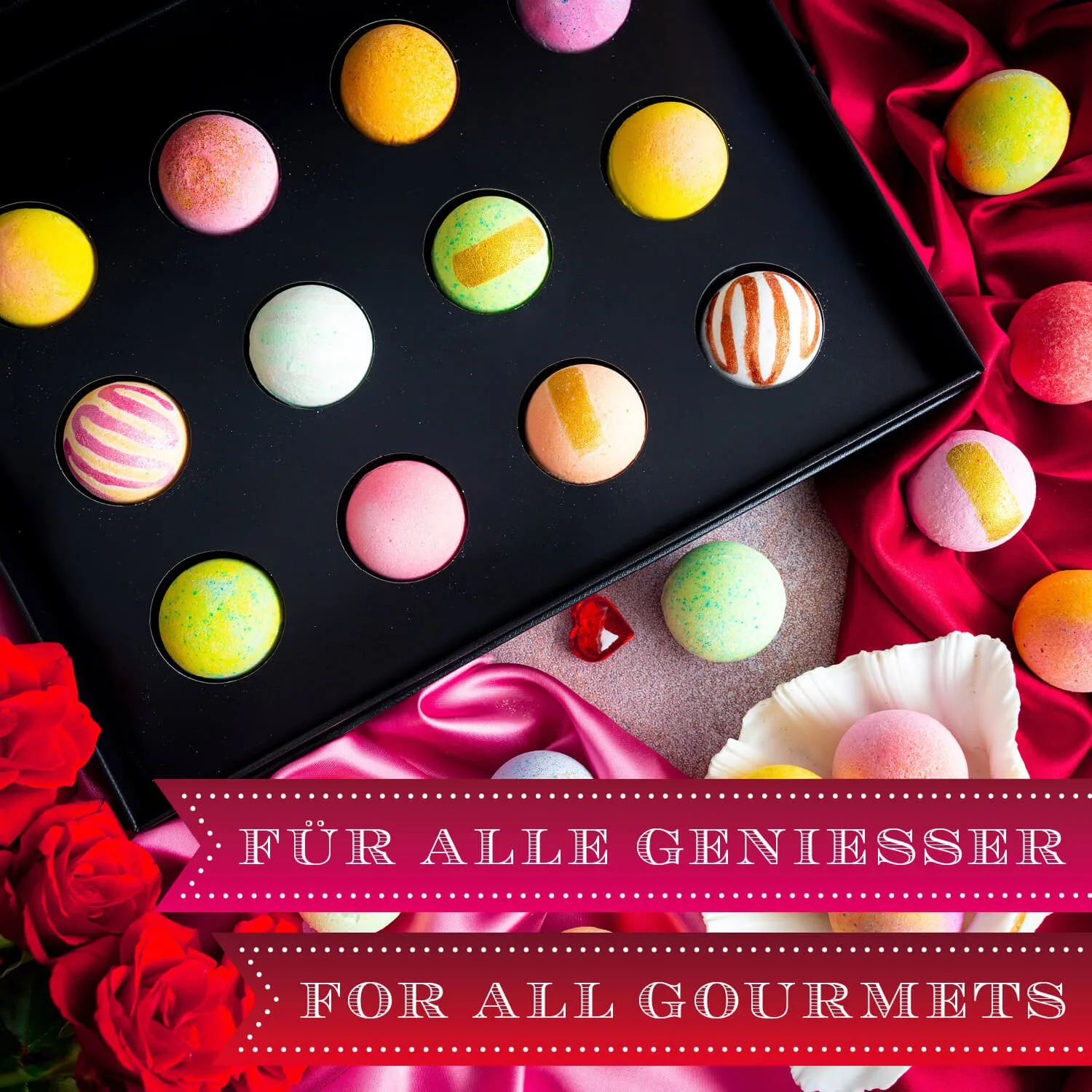 BESONDERS STATT GEWÖHNLICH - Edition \Zum Valentinstag\: Schluss mit Geschenksets, die nur durch ihre Verpackung beeindrucken - der Unterschied zeigt sich, wo jede Badebombe ein eigenes Spa-Erlebnis voller Duft & Entspannung schafft