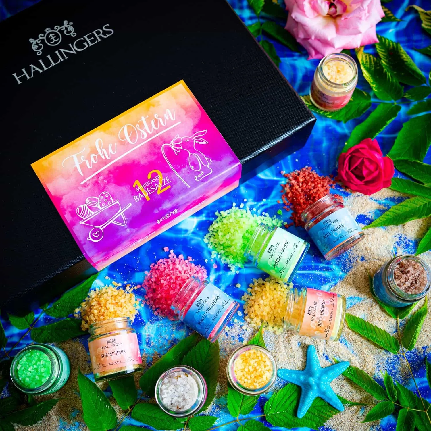 BADESALZE SET IN DER GESCHENKBOX - 12x Badezusatz mit Totes Meer Badesalz, Badekristallen & Fußbad für entspannende Spa- & Wohlfühlmomente, stilvoll verpackt in einer edlen Geschenkbox. Die besondere Geschenkidee für Wellness & Me-Time