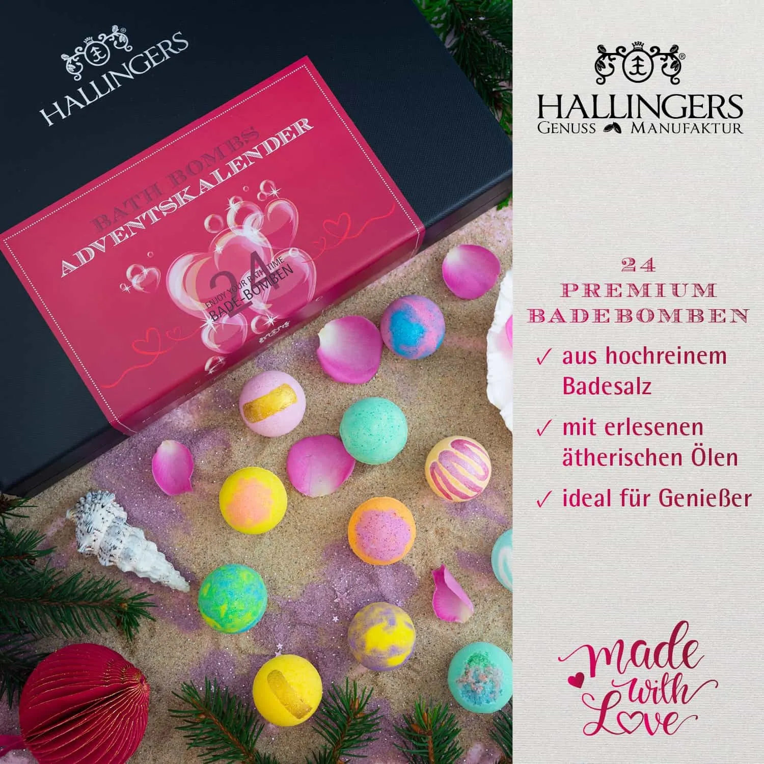 BADEBOMBEN ADVENTSKALENDER - 24x Badekugeln & Bath Bombs für entspannende Wellness-, Spa- & Wohlfühlmomente, stilvoll verpackt in einer edlen Geschenkbox. 24 besondere Me-Time Momente für Frauen & die Adventszeit