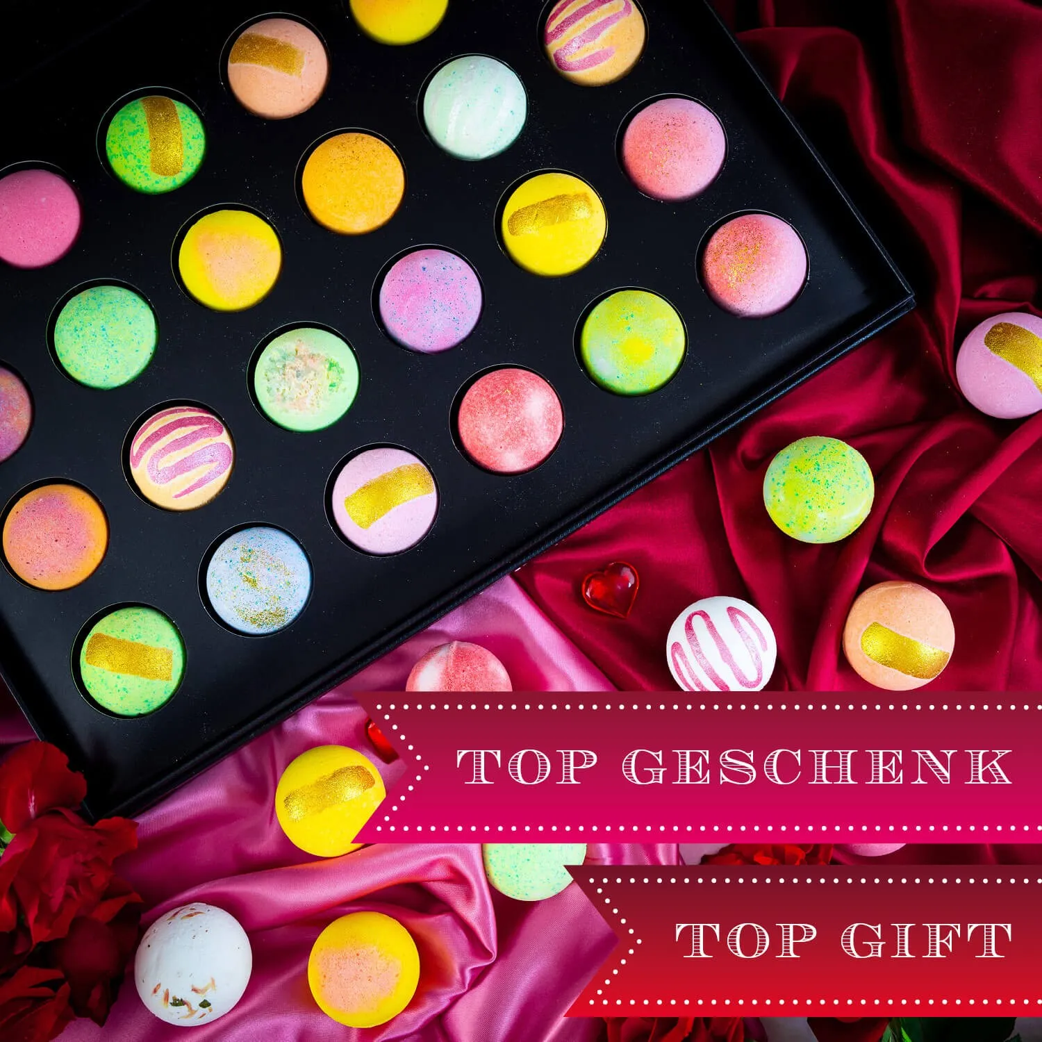 BESONDERS STATT GEWÖHNLICH - Edition \Hab Dich Lieb\: Schluss mit Geschenksets, die nur durch ihre Verpackung beeindrucken - der Unterschied zeigt sich, wo jede Badebombe ein eigenes Spa-Erlebnis voller Duft & Entspannung schafft