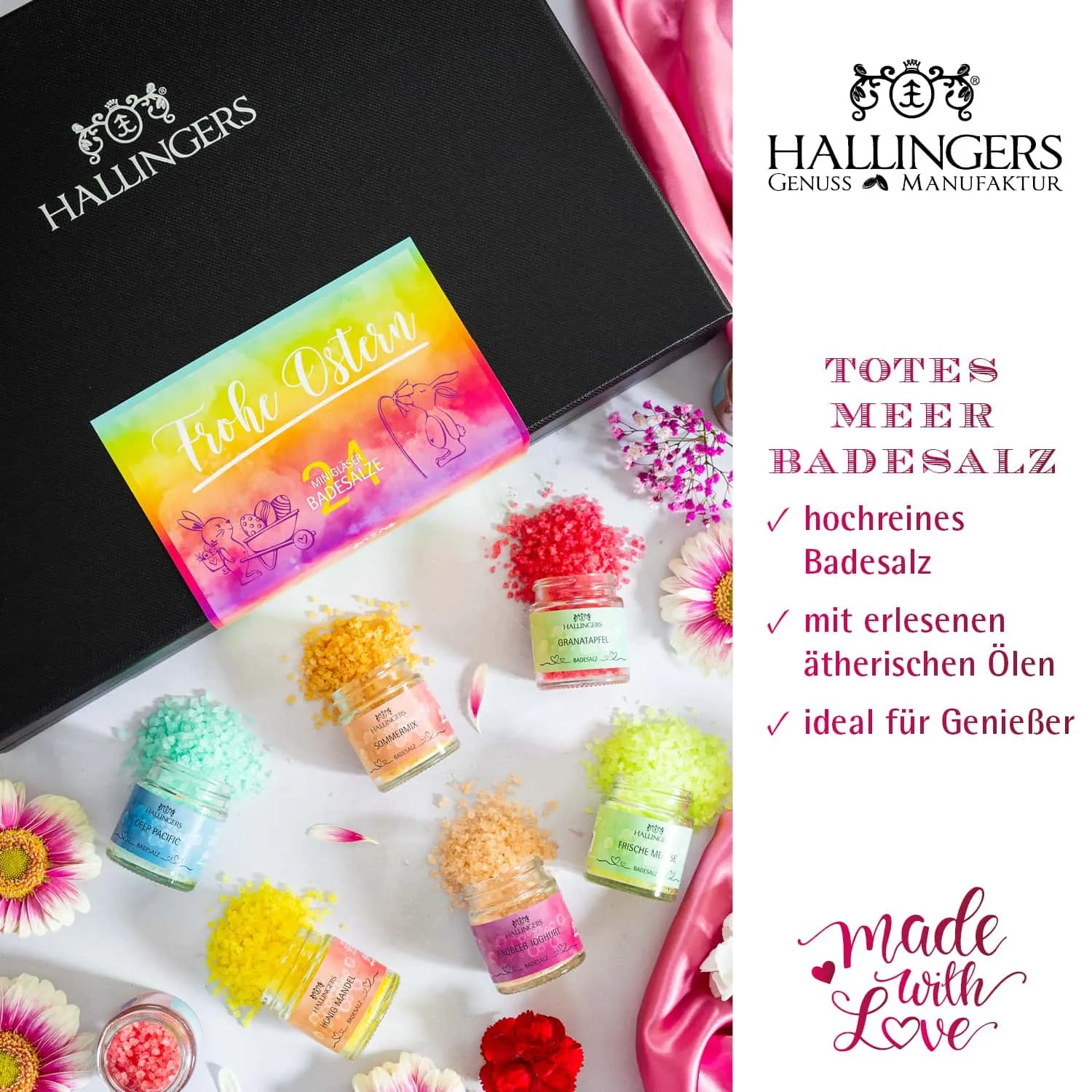 BADESALZE SET IN DER GESCHENKBOX - 24x Badezusatz mit Totes Meer Badesalz, Badekristallen & Fußbad für entspannende Spa- & Wohlfühlmomente, stilvoll verpackt in einer edlen Geschenkbox. Die besondere Geschenkidee für Wellness & Me-Time