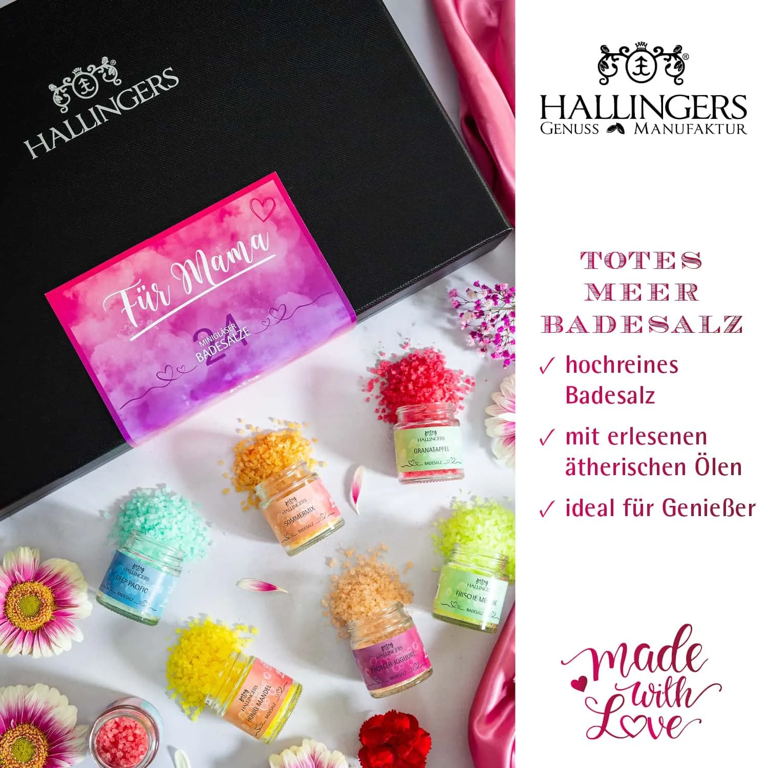 BADESALZE SET IN DER GESCHENKBOX - 24x Badezusatz mit Totes Meer Badesalz, Badekristallen & Fußbad für entspannende Spa- & Wohlfühlmomente, stilvoll verpackt in einer edlen Geschenkbox. Die besondere Geschenkidee für Wellness & Me-Time