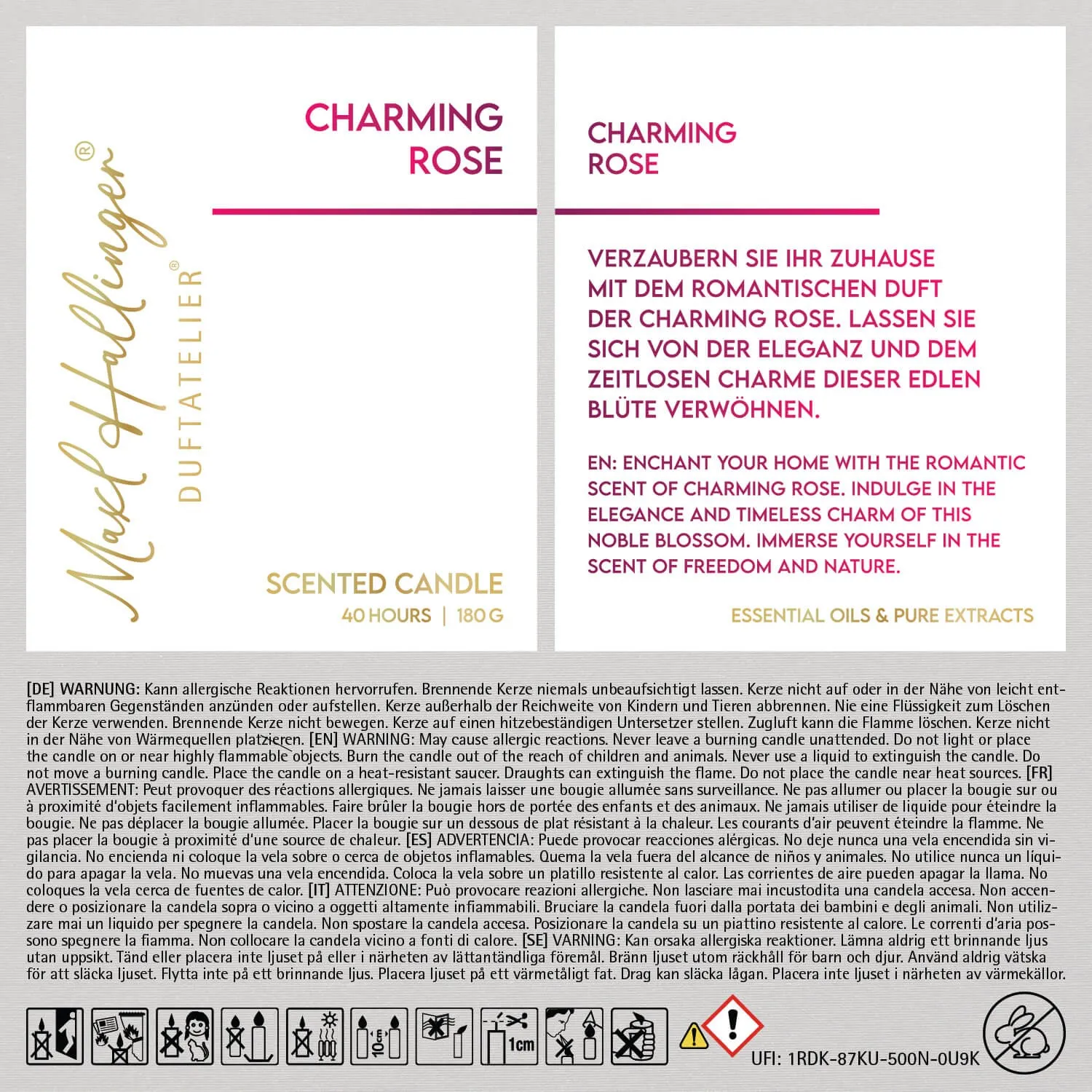 Charming Rose (Rosenduft) - Duftkerze, 40h Raumduft Sojawachs