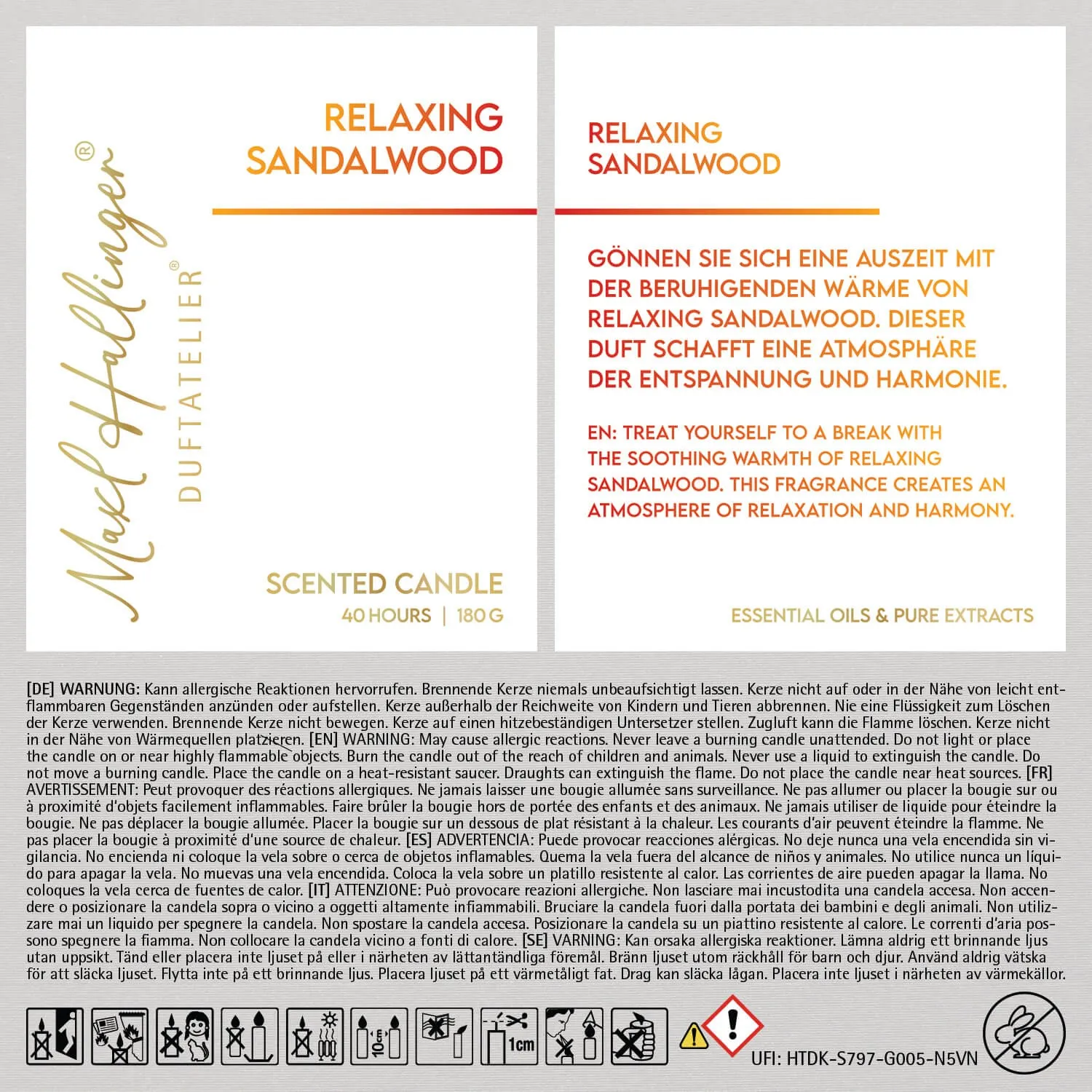 Relaxing Sandalwood (Sandelholz) - Duftkerze, 40h Raumduft Sojawachs