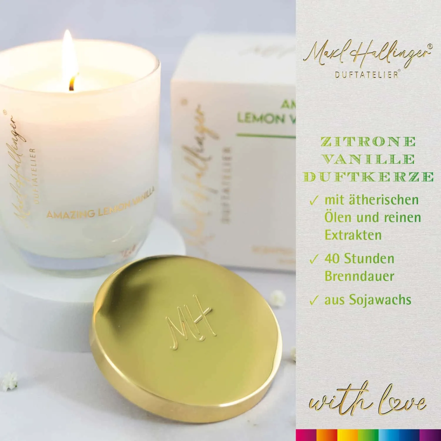DUFTKERZE IN DER GESCHENKBOX - 40h Raumduft Sojawachs-Kerze im Glas aus der Maxl Hallinger Edition für entspannende Wohlfühlmomente & stilvolle Atmosphäre. Die besondere Geschenkidee für Wellness, Entspannung & Me-Time