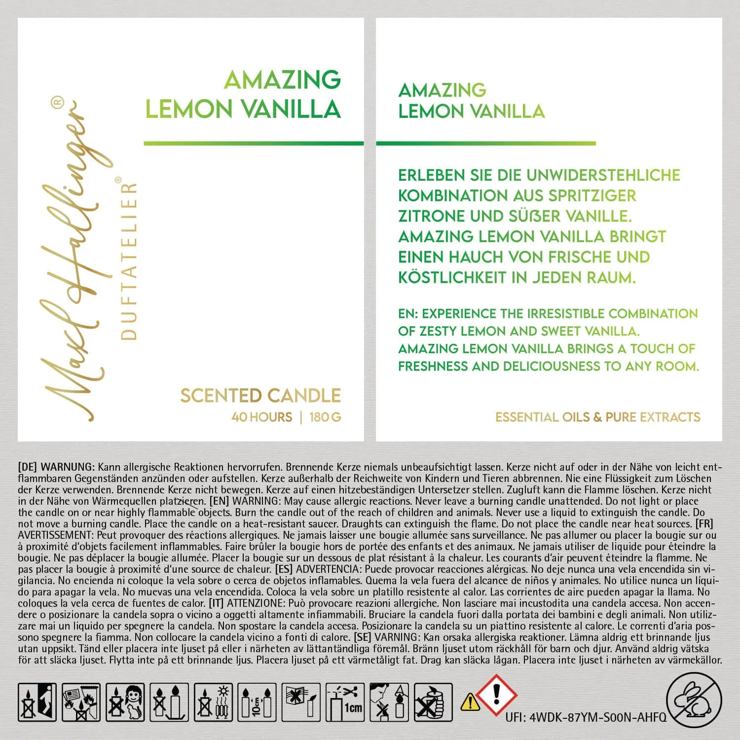 Amazing Lemon Vanilla (Lemon-Vanille) - Duftkerze, 40h Raumduft Sojawachs