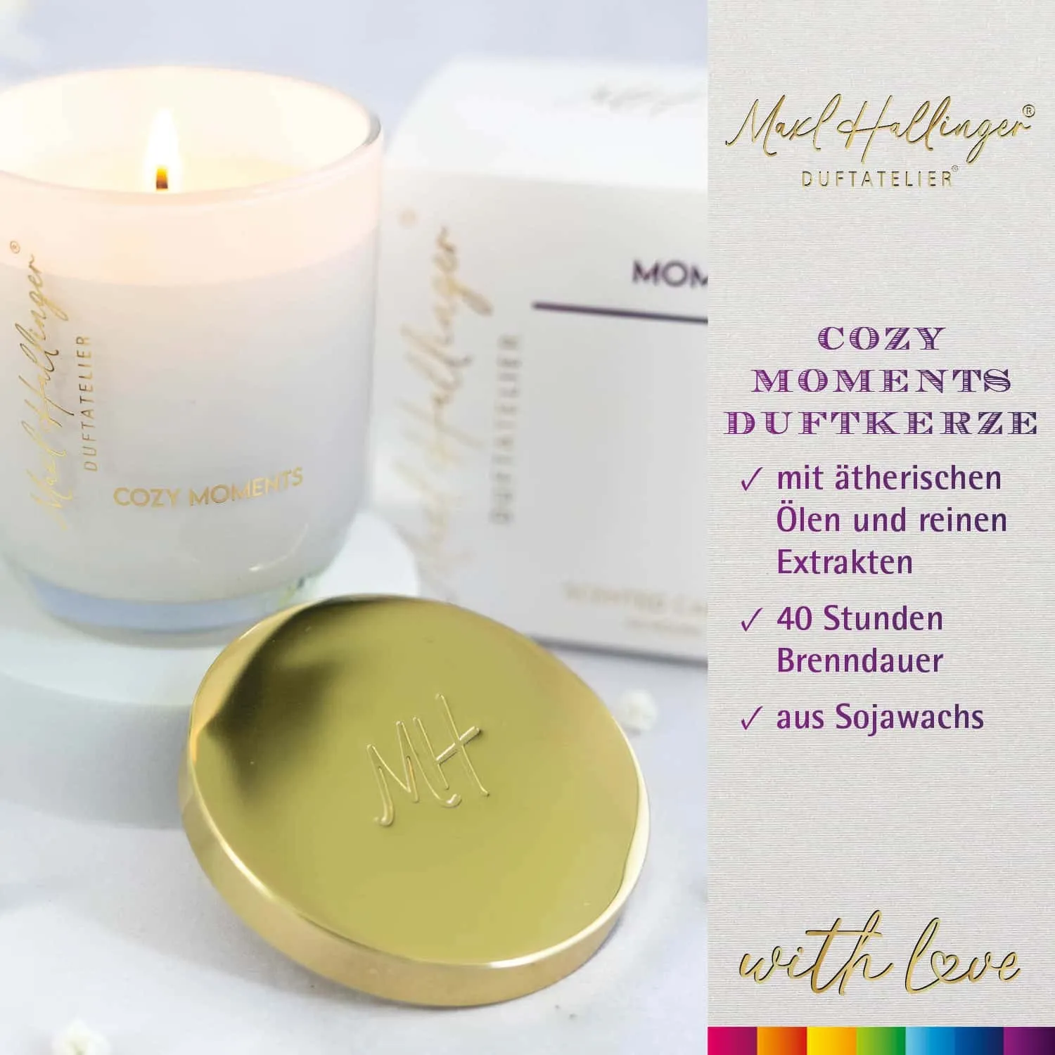 DUFTKERZE IN DER GESCHENKBOX - 40h Raumduft Sojawachs-Kerze im Glas aus der Maxl Hallinger Edition für entspannende Wohlfühlmomente & stilvolle Atmosphäre. Die besondere Geschenkidee für Wellness, Entspannung & Me-Time