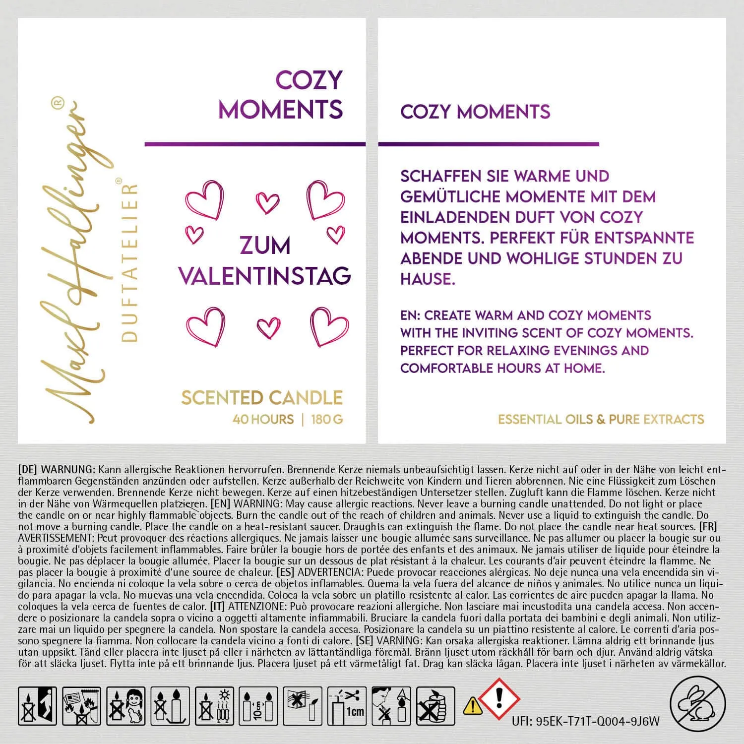 Zum Valentinstag purple (Cozy Moments) - Duftkerze, 40h Raumduft Sojawachs