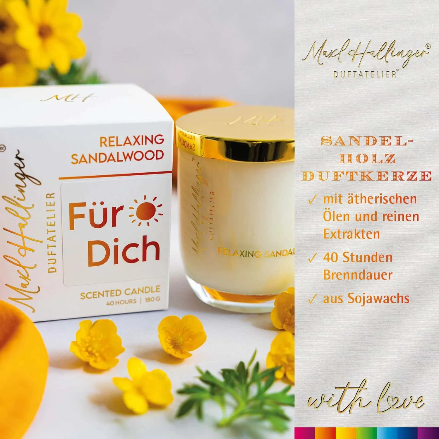 DUFTKERZE IN DER GESCHENKBOX - 40h Raumduft Sojawachs-Kerze im Glas aus der Maxl Hallinger Edition für entspannende Wohlfühlmomente & stilvolle Atmosphäre. Die besondere Geschenkidee für Wellness, Entspannung & Me-Time