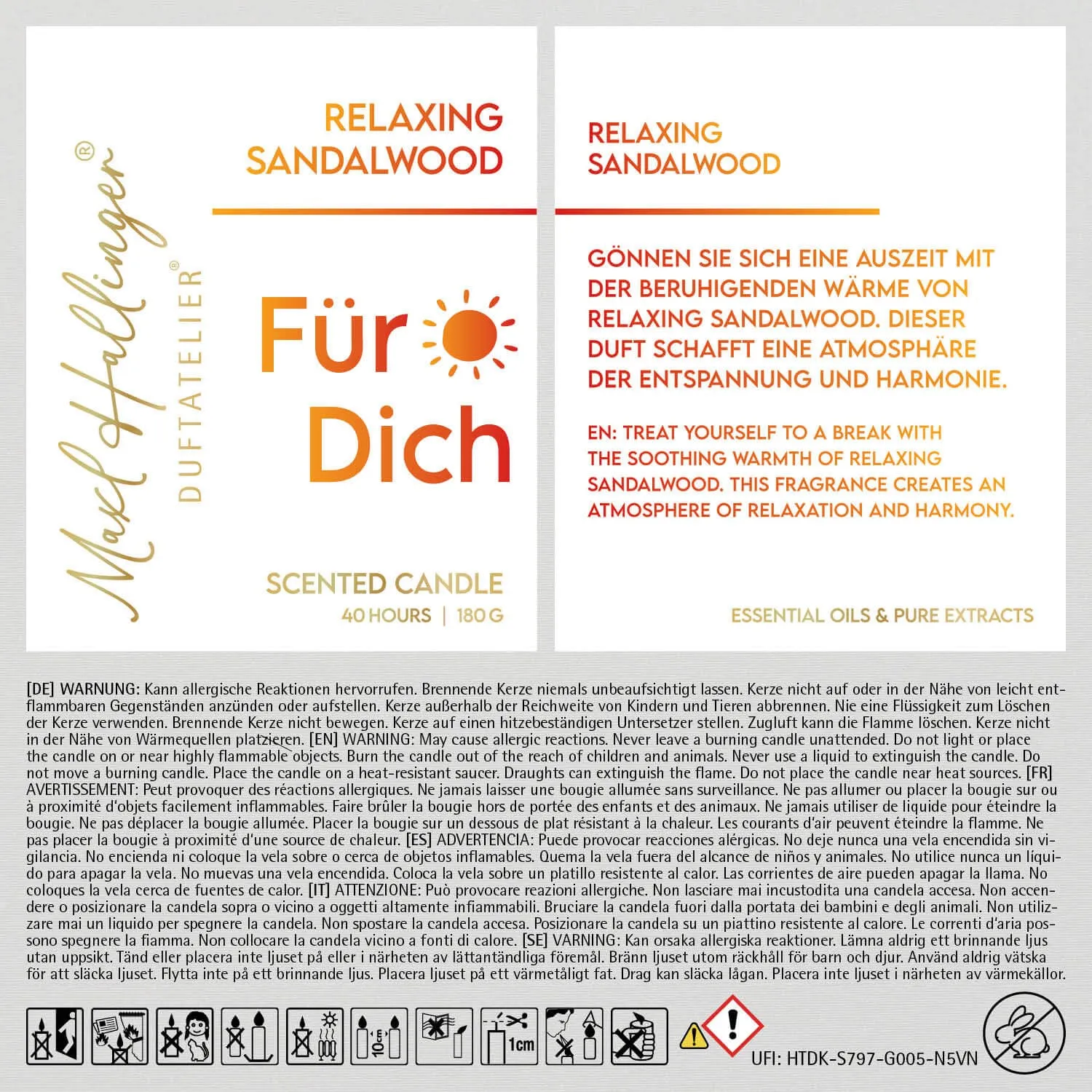 Für Dich (Sandelholz) - Duftkerze, 40h Raumduft Sojawachs