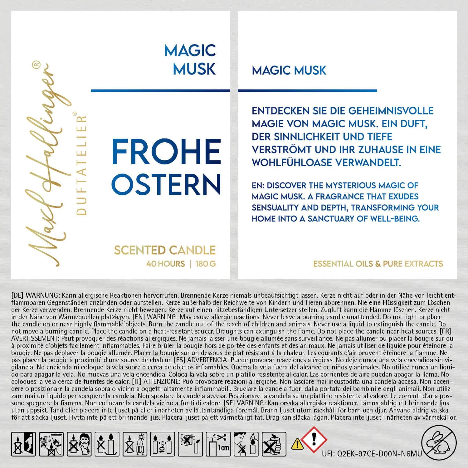 Frohe Ostern Klassik (Moschus) - Duftkerze, 40h Raumduft Sojawachs