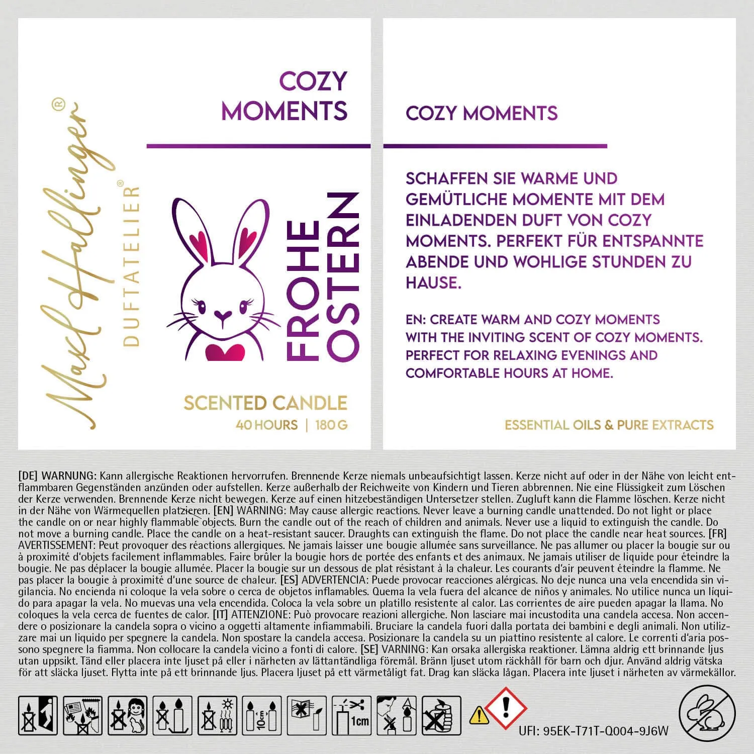 Frohe Ostern süßes Häschen (Cozy Moments) - Duftkerze, 40h Raumduft Sojawachs