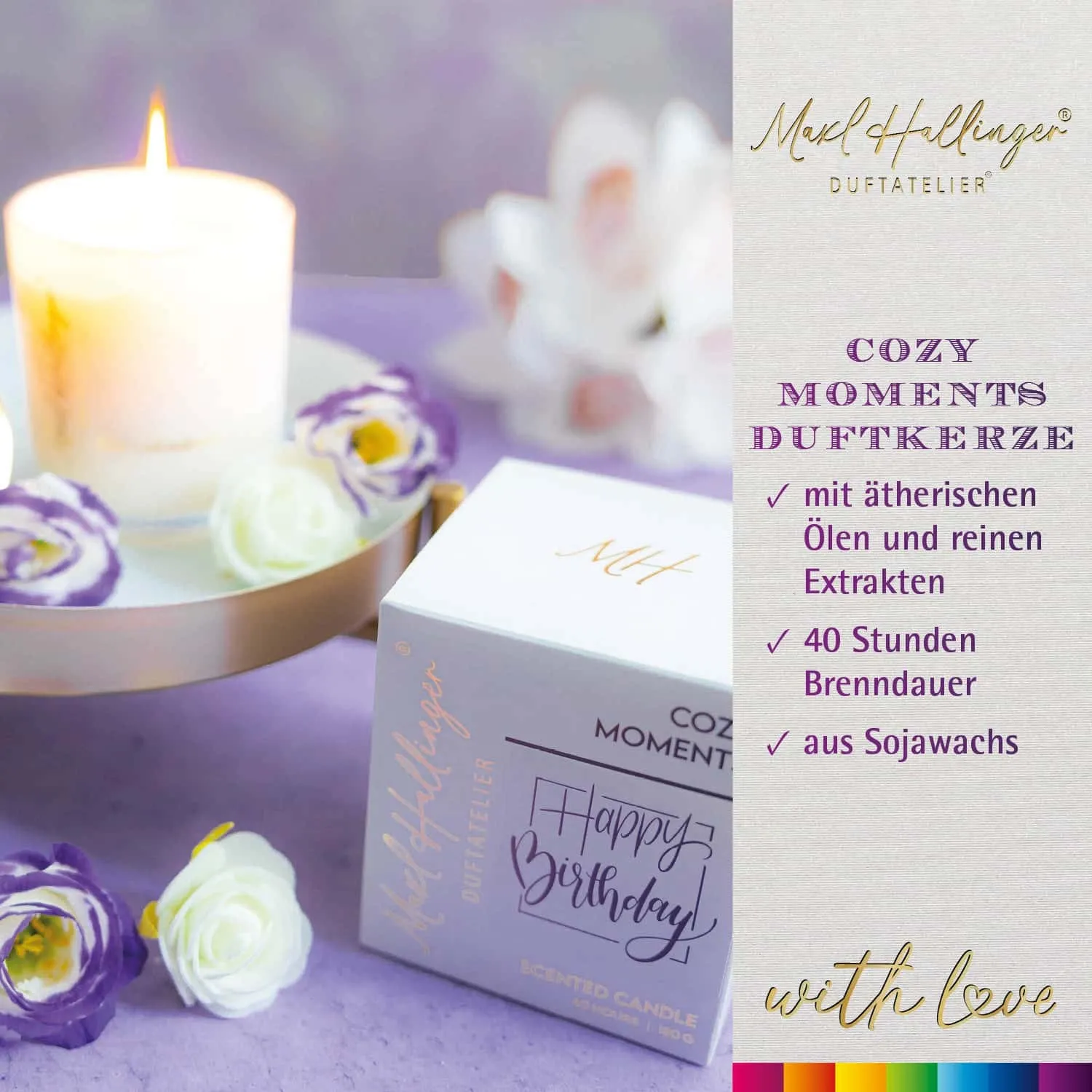 DUFTKERZE IN DER GESCHENKBOX - 40h Raumduft Sojawachs-Kerze im Glas aus der Maxl Hallinger Edition für entspannende Wohlfühlmomente & stilvolle Atmosphäre. Die besondere Geschenkidee für Wellness, Entspannung & Me-Time