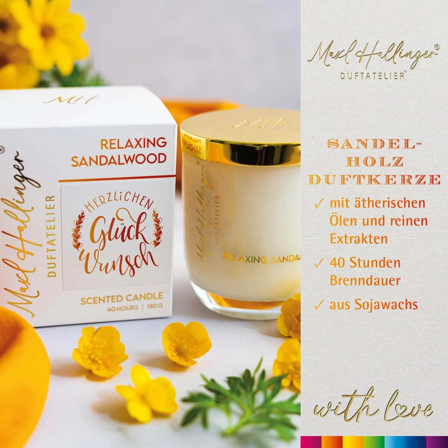 DUFTKERZE IN DER GESCHENKBOX - 40h Raumduft Sojawachs-Kerze im Glas aus der Maxl Hallinger Edition für entspannende Wohlfühlmomente & stilvolle Atmosphäre. Die besondere Geschenkidee für Wellness, Entspannung & Me-Time