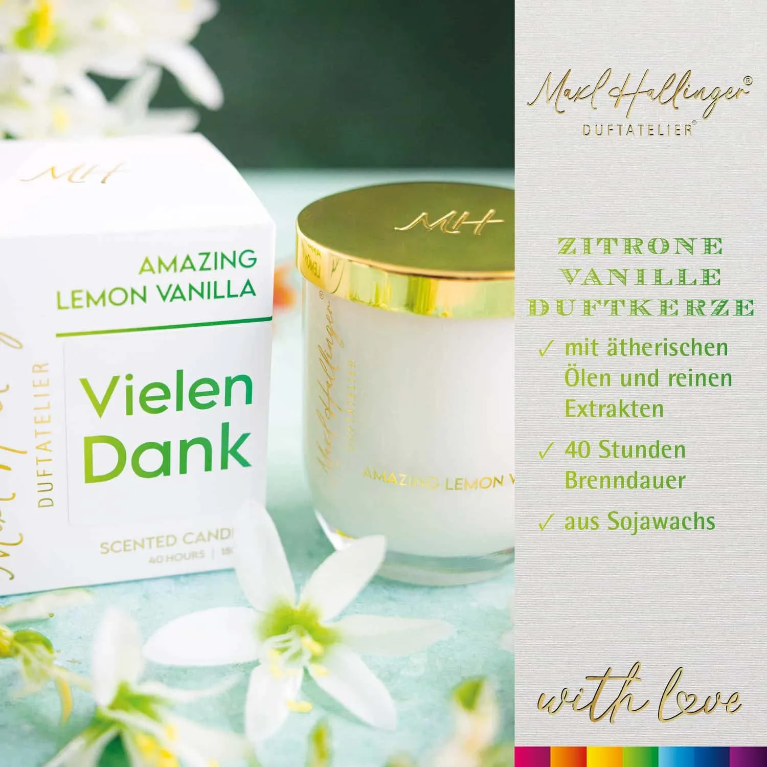 DUFTKERZE IN DER GESCHENKBOX - 40h Raumduft Sojawachs-Kerze im Glas aus der Maxl Hallinger Edition für entspannende Wohlfühlmomente & stilvolle Atmosphäre. Die besondere Geschenkidee für Wellness, Entspannung & Me-Time