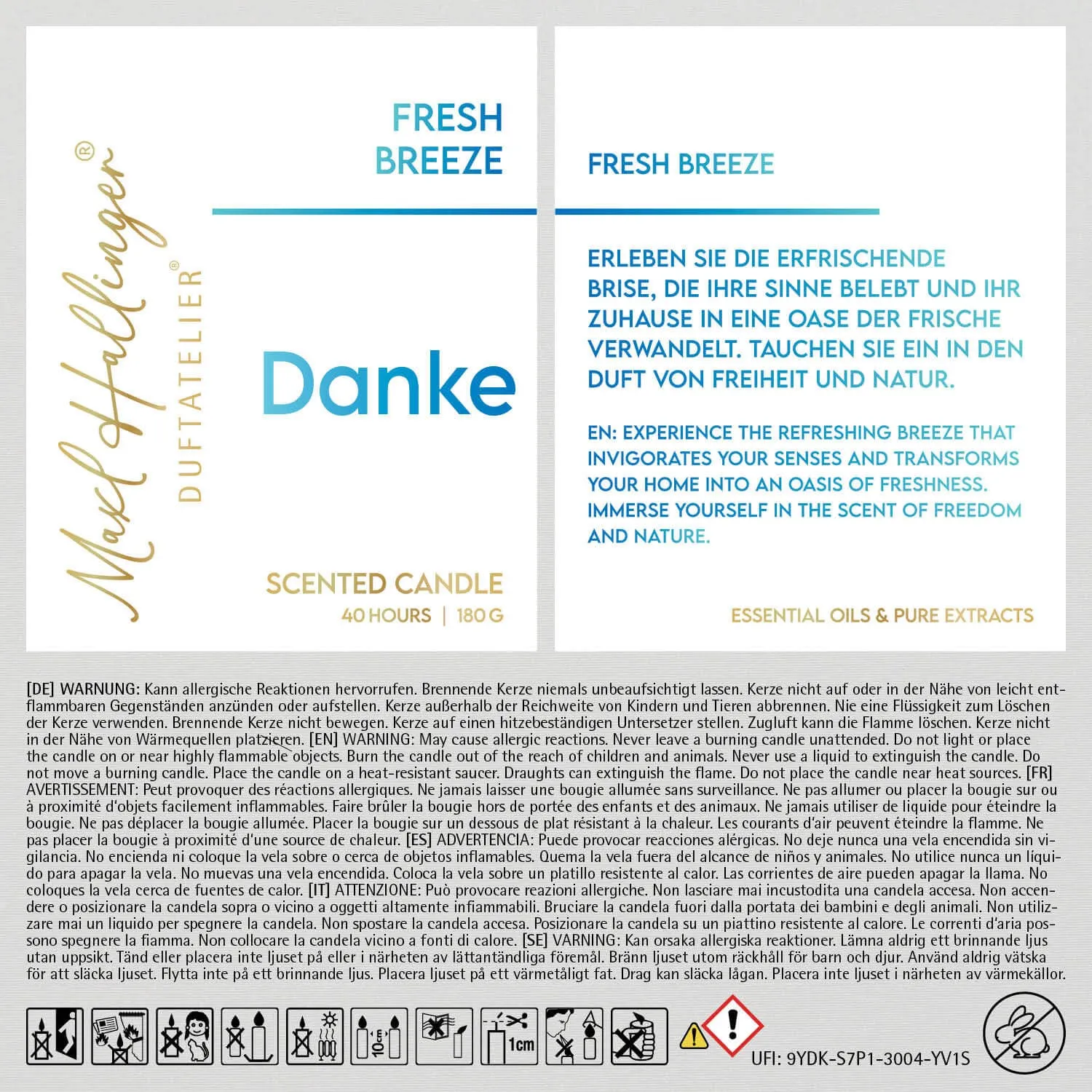 Danke (Fresh Breeze) - Duftkerze, 40h Raumduft Sojawachs