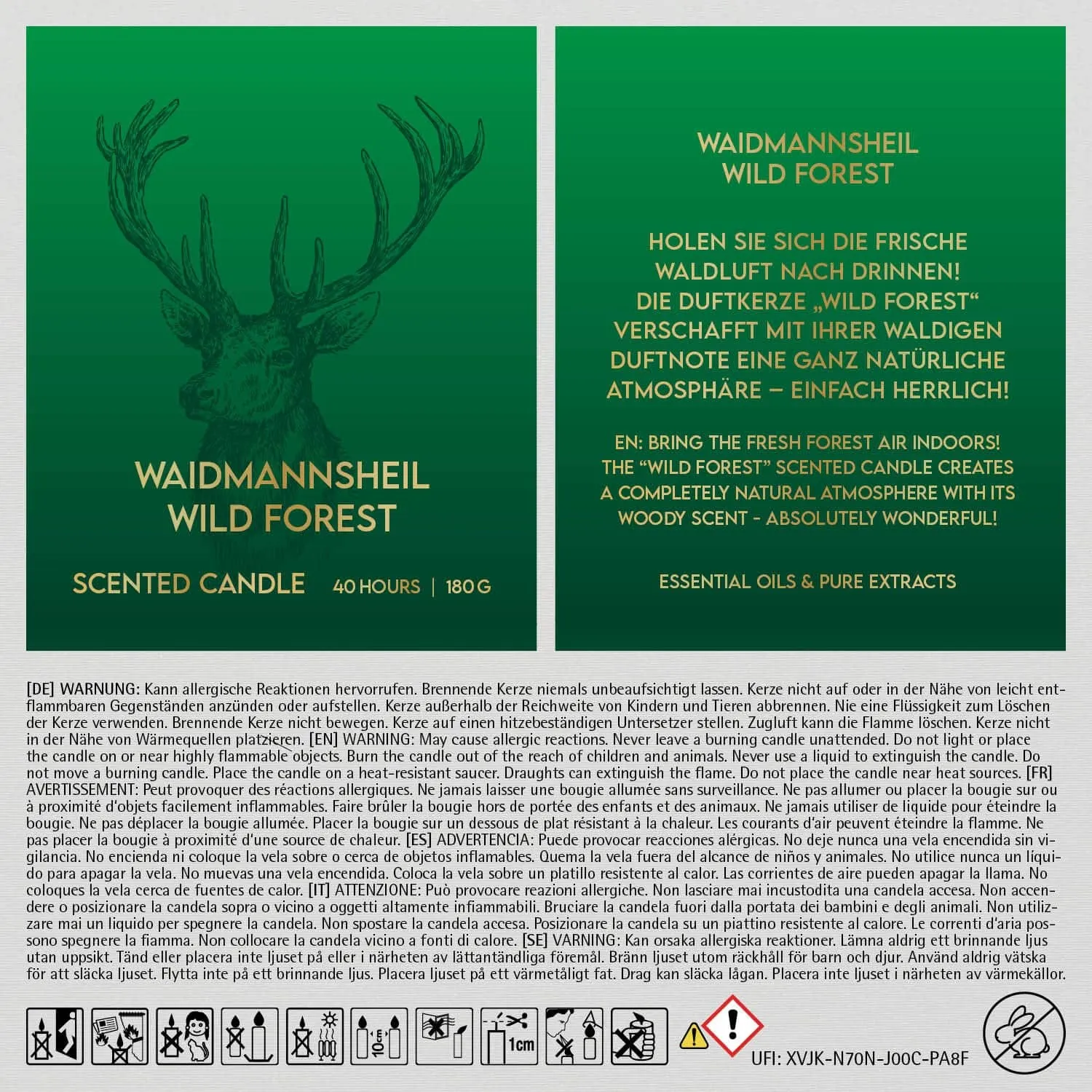 Waidmannsheil (Wild Forest) - Duftkerze, 40h Raumduft Sojawachs